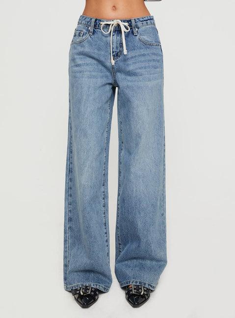 Mellowed Out Low Rise Straight Leg Jeans Mid Blue Product Image