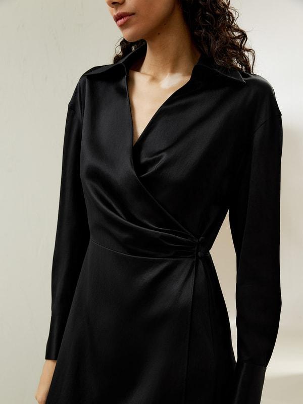 Collared Silk Wrap Dress Product Image