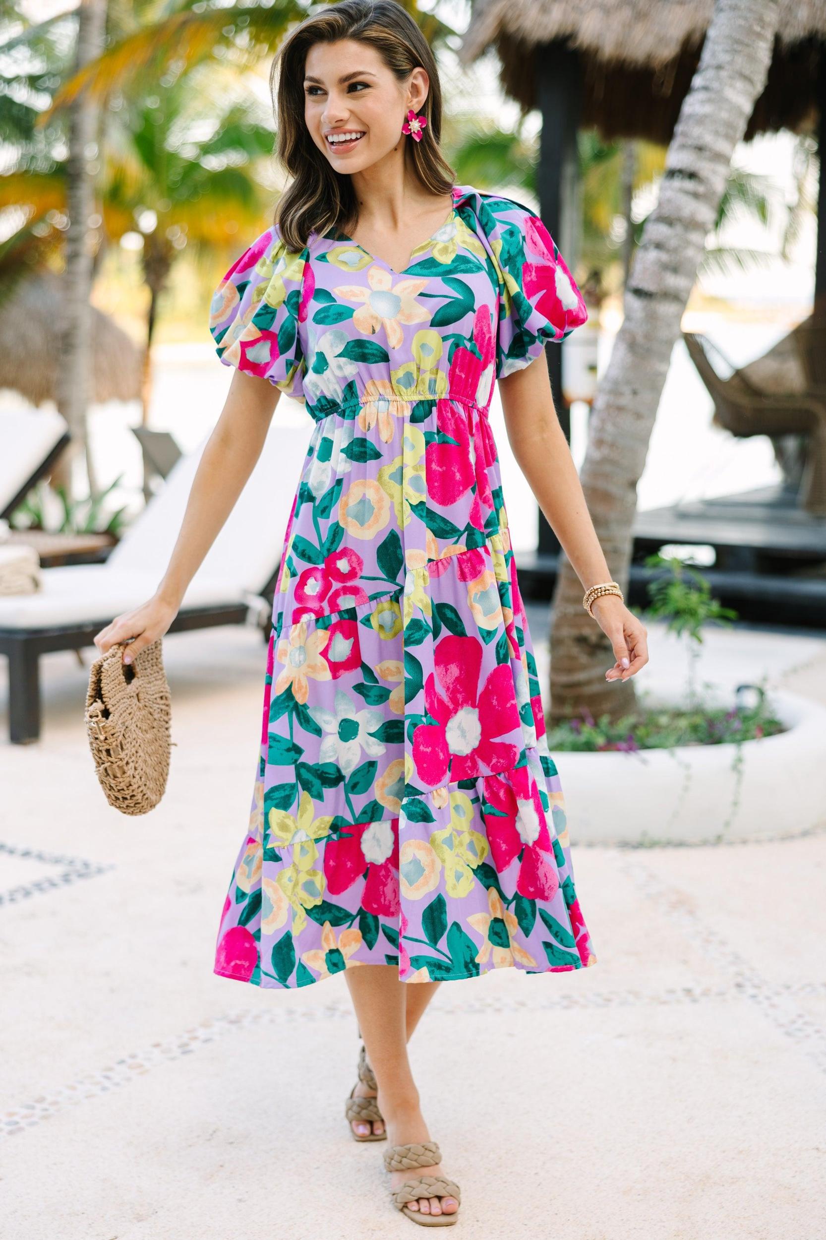 Odds Are In Your Favor Lavender Purple Floral Midi Dress Female Product Image