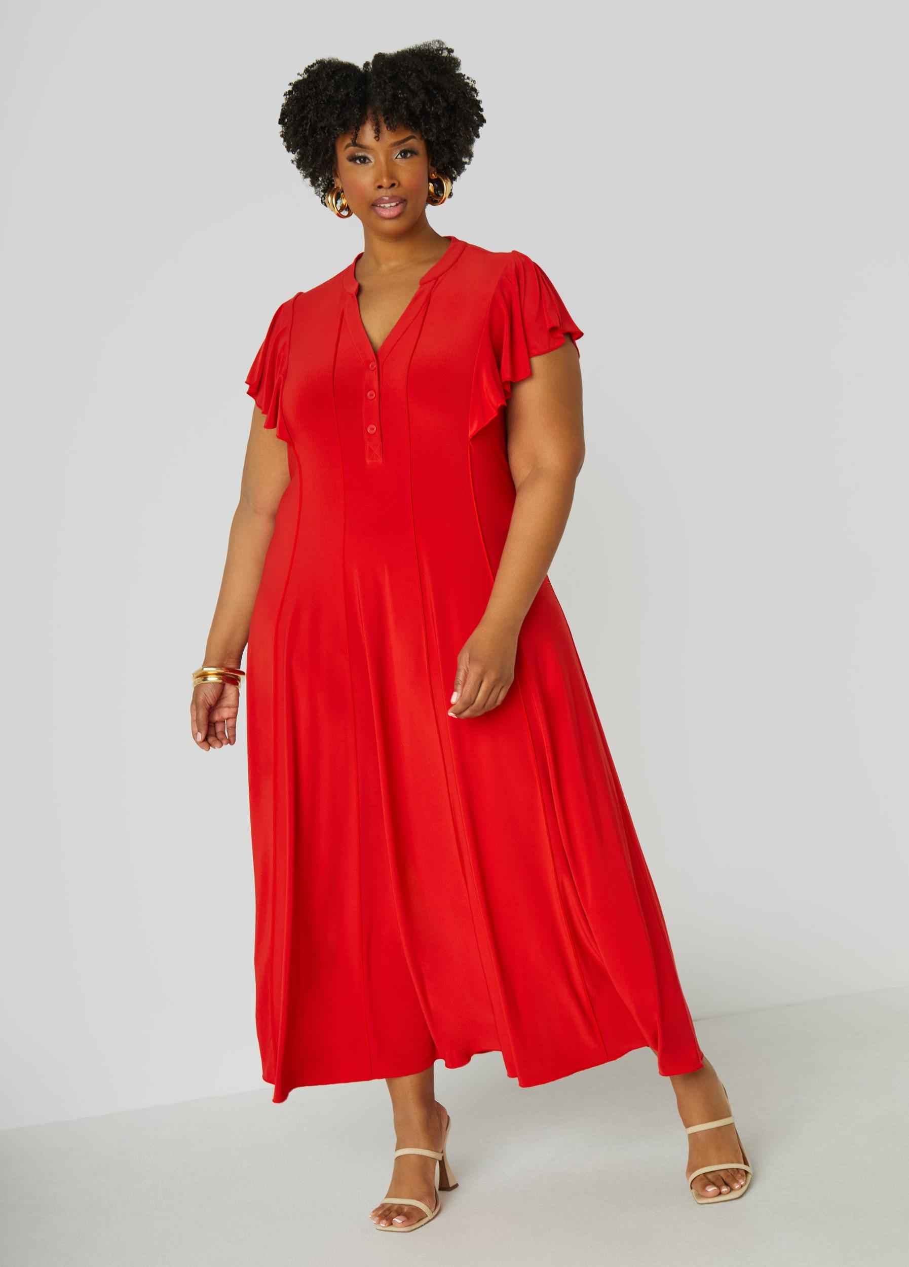 Ruffle Sleeved Seamed Maxi Dress Product Image