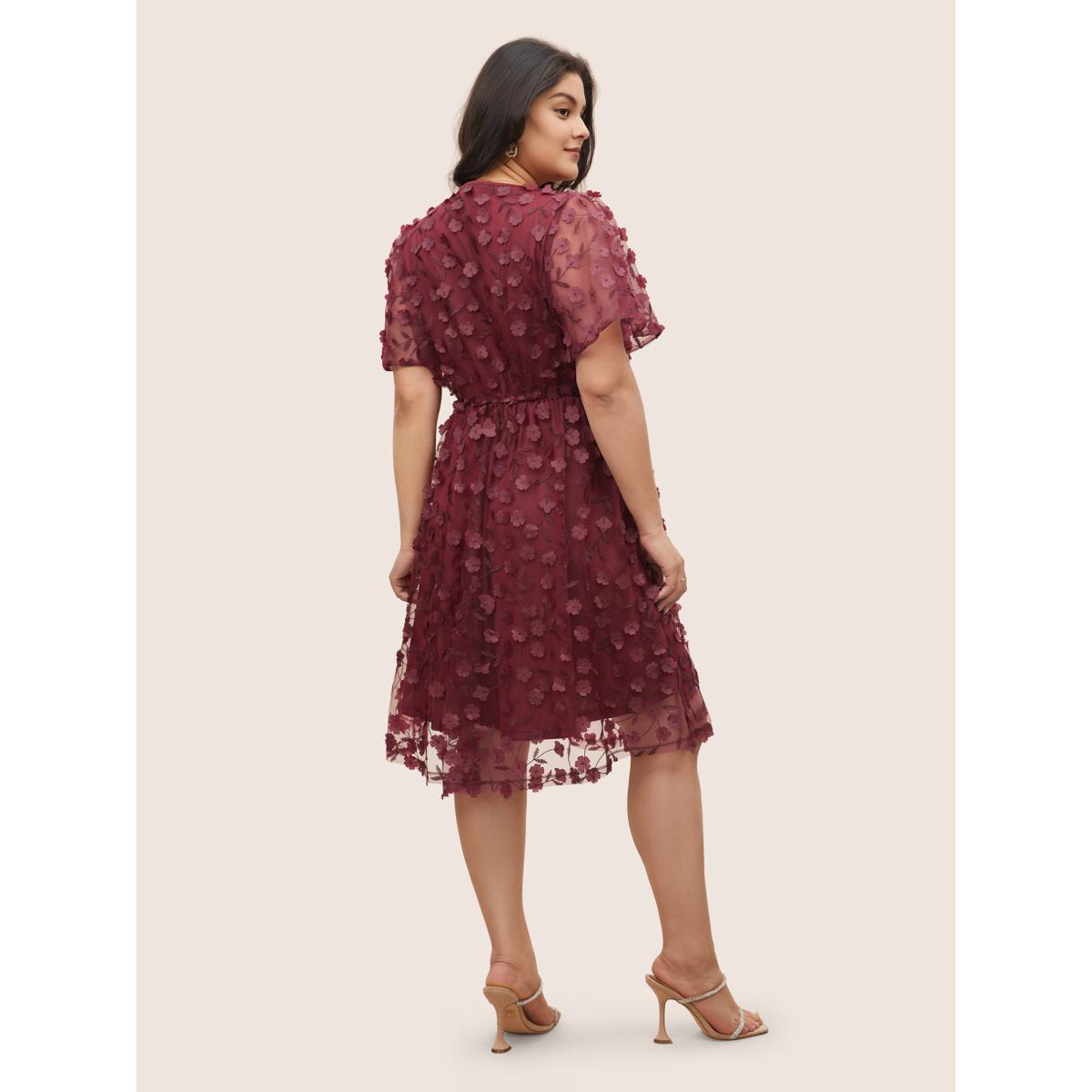 Plus Size Plisse Mesh Pocket Overlap Collar Dress Scarlet Women Cocktail Non Overlap Collar Short sleeve Curvy Midi Dress BloomChic 14-16/1X Product Image