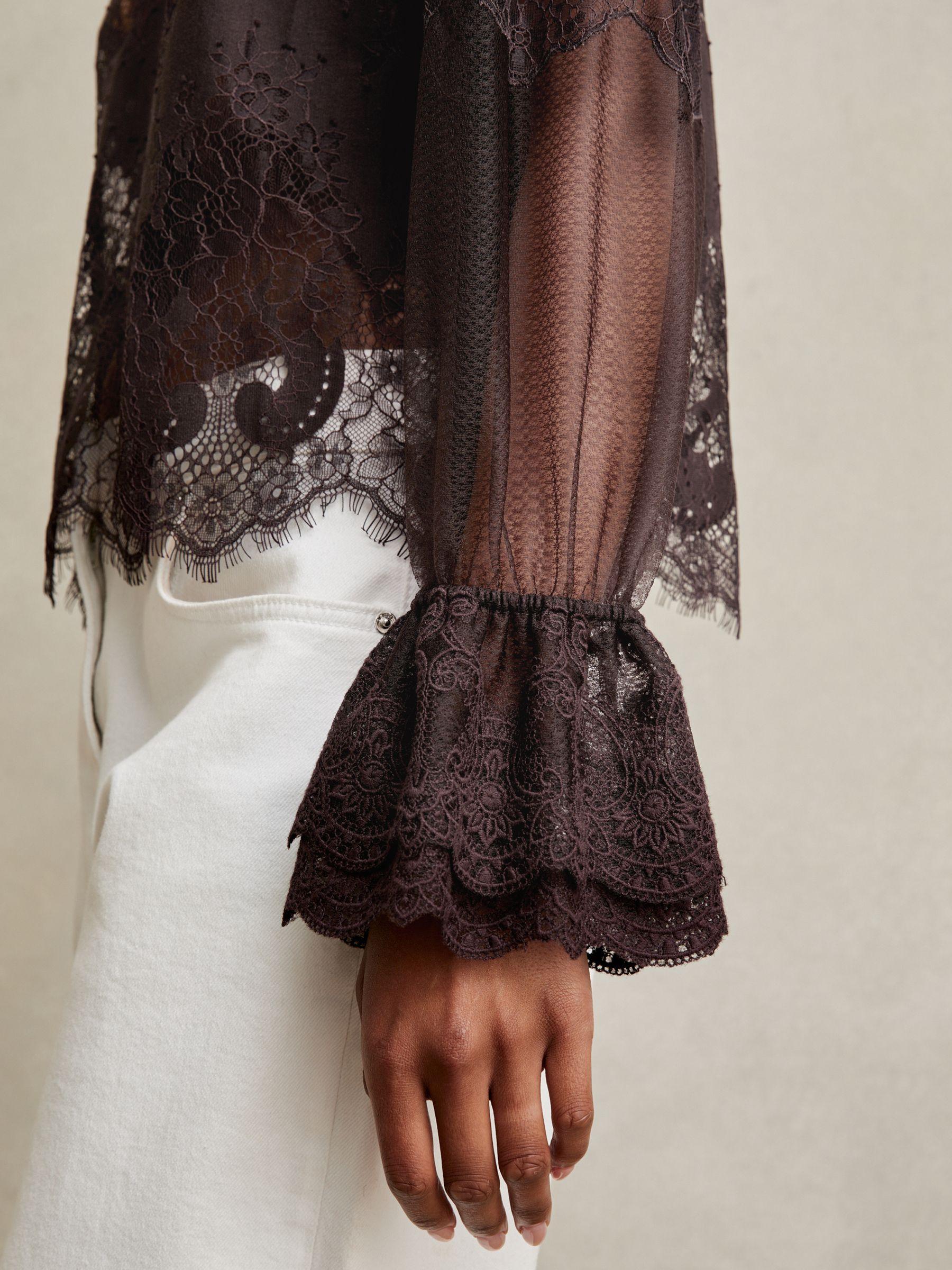 Lace Flared Cuff Blouse in Chocolate Brown Product Image