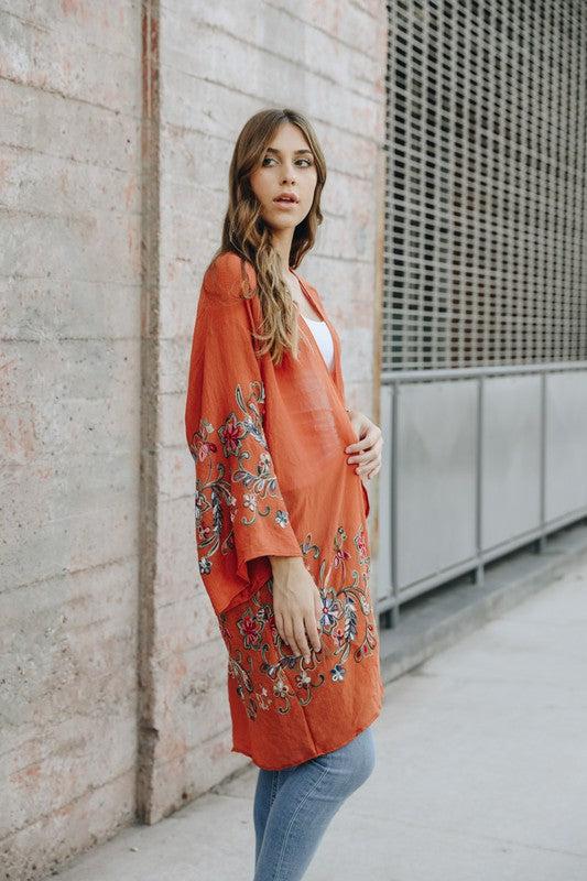 Long Floral Kimono Cardigan Product Image