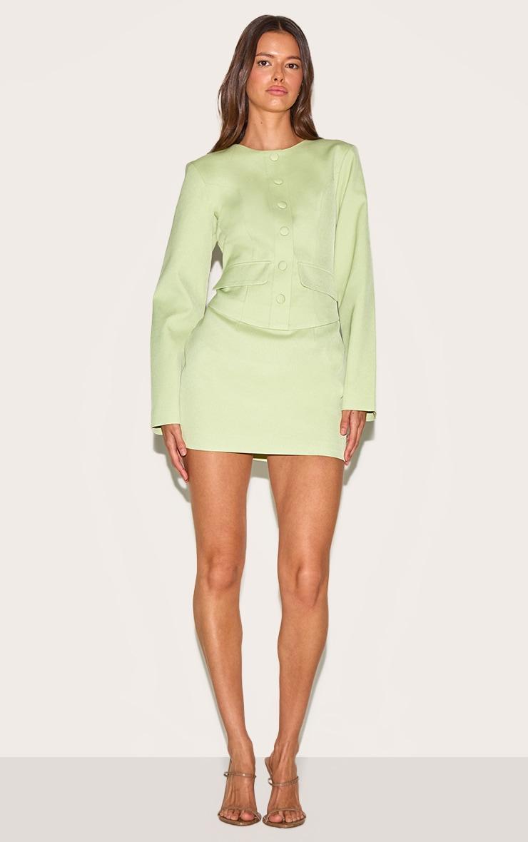Pale Lime Woven Tailored Button Up Mini Dress Product Image