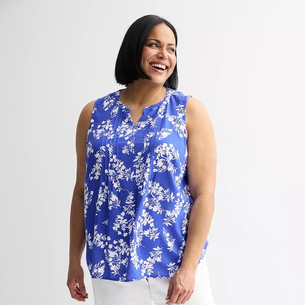 Plus Size Croft & Barrow® Pintuck Sleeveless Shell Top, Women's, Size: 3XL, Blue Whimsy Floral Product Image