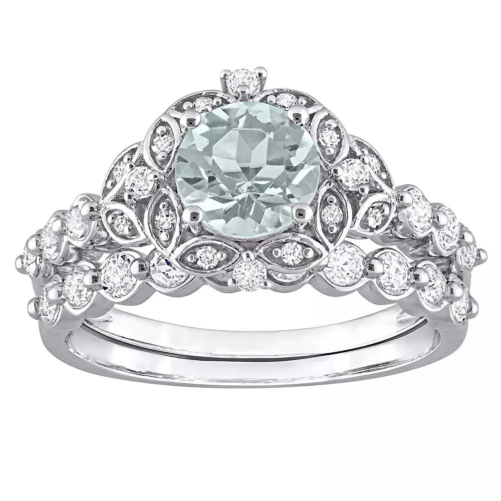 Stella Grace 10k White Gold Aquamarine, White Topaz & Diamond Accent Vintage Engagement Ring Set, Women's,  Product Image