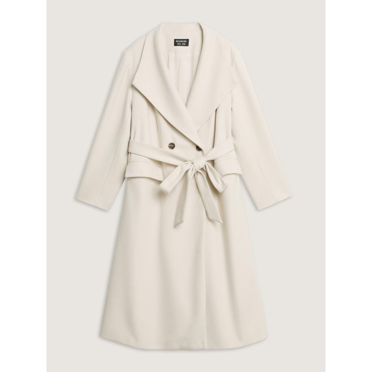 Plus Size Belted Lapel Collar Double Button Coat Women Beige Retro Ladies Elegant Winter Coats BloomChic 30/6X Product Image