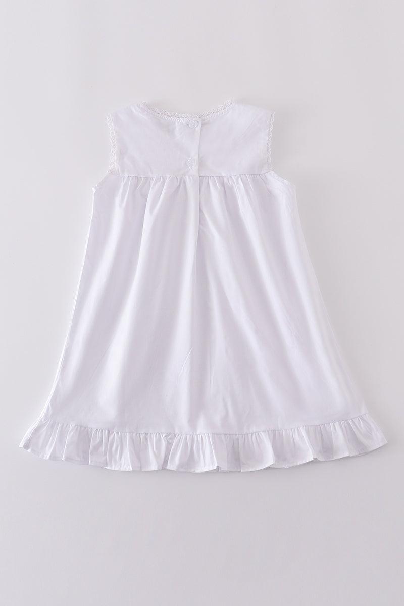 Premium white floral embroidery ruffle dress Product Image