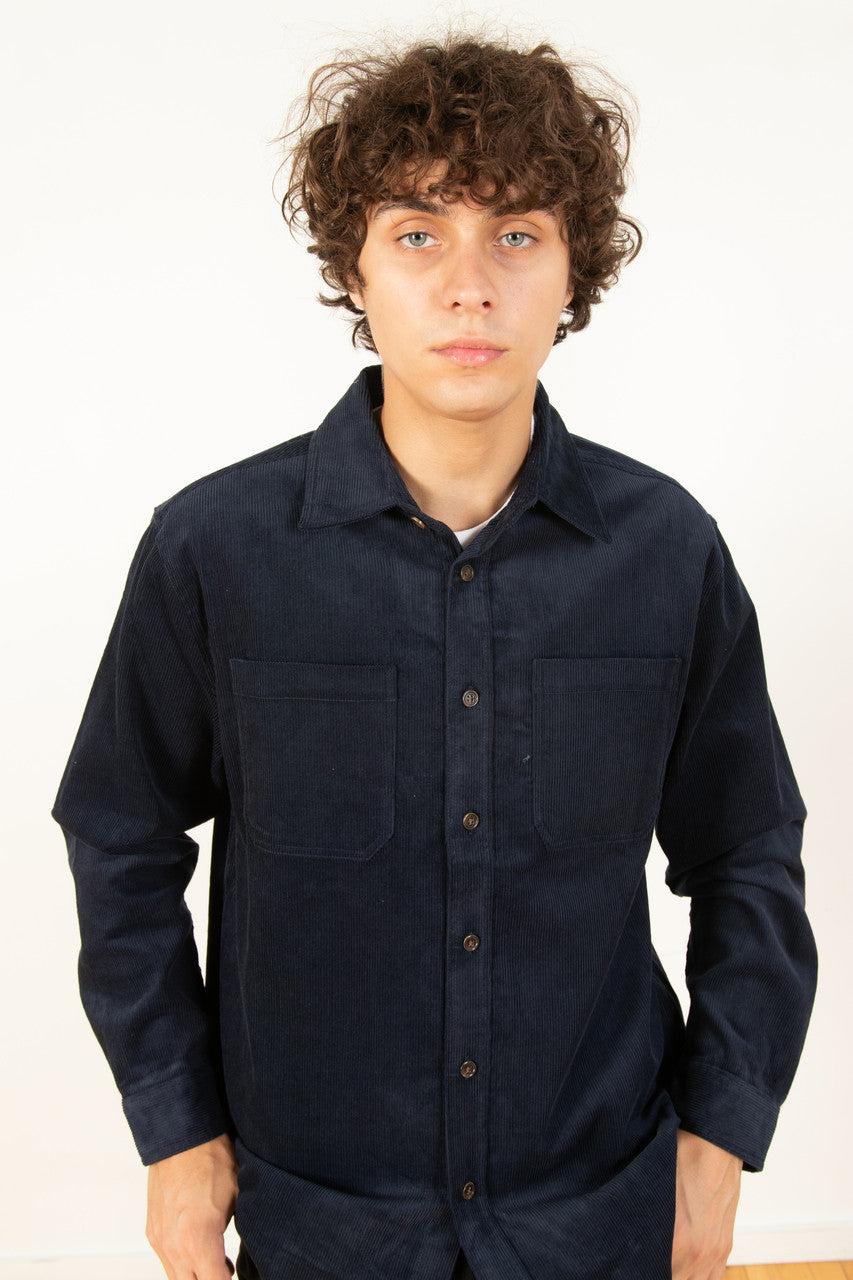 Navy Corduroy Button Down Shirt Product Image