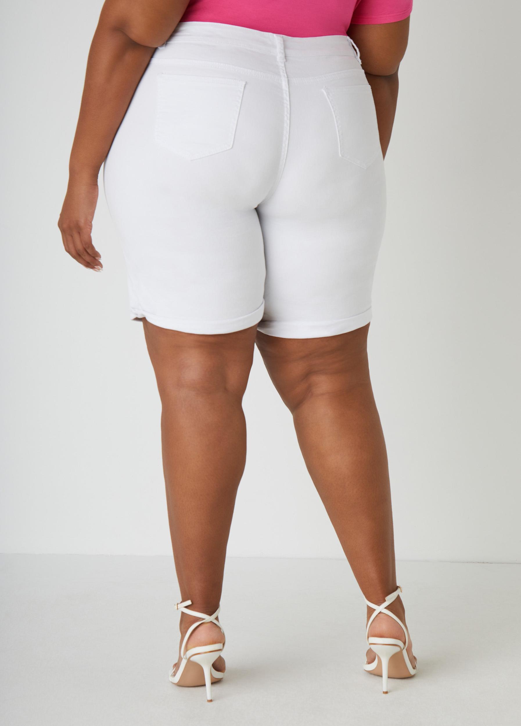 Cuffed Distressed Denim Shorts Product Image