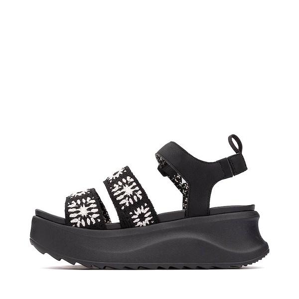 Womens HEYDUDE Delray Buckle Cottage Crochet Sandal - Black / White Product Image