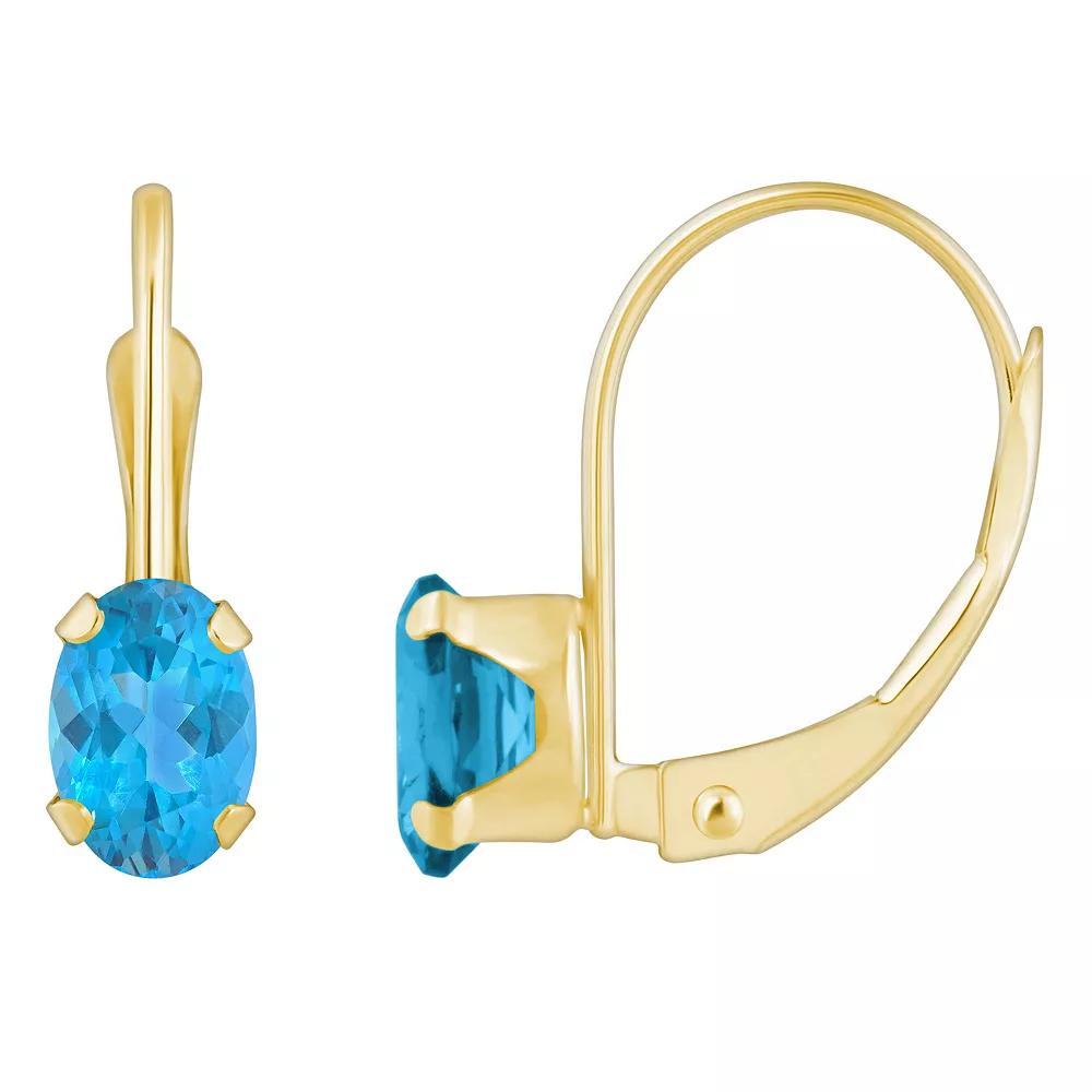 Celebration Gems 10k Gold Oval Swiss Blue Topaz Leverback Earrings, Women's Product Image