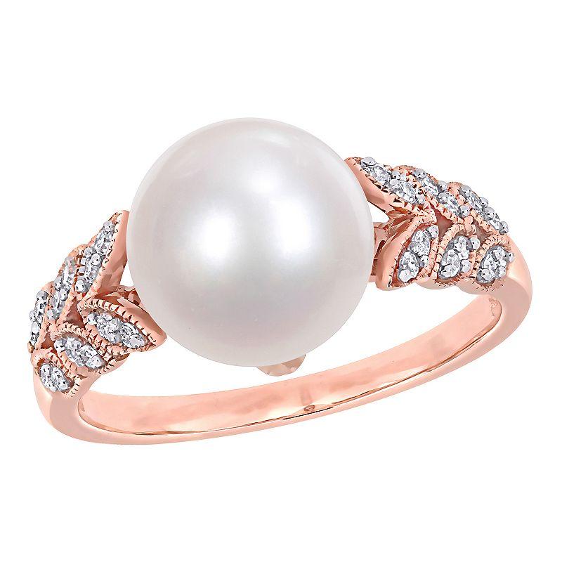 Stella Grace 10k Rose Gold 1/6 Carat T.W. Diamond & Freshwater Cultured Pearl Ring, Women's Product Image