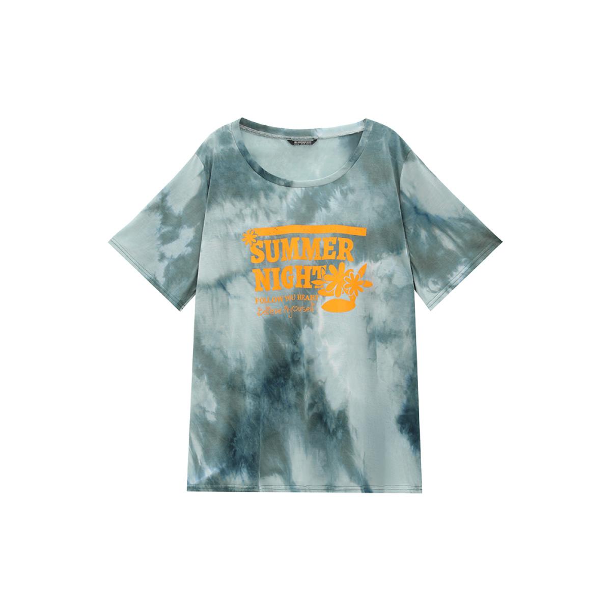 Plus Size Tie Dye Round Neck Letter Graphic T-shirt SlateGray Women Casual Printed Letter Dailywear T-shirts BloomChic 26/4X Product Image