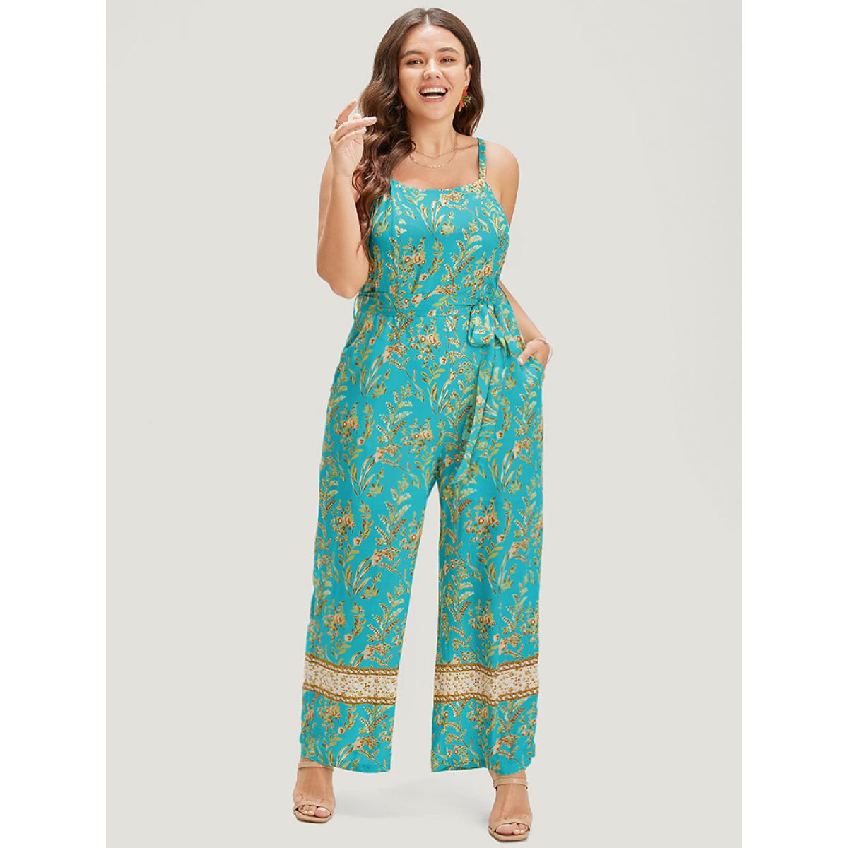 Plus Size Arctic Bandana Print Belt Pocket Spaghetti Strap Jumpsuit Women Vacation Sleeveless Spaghetti Strap Dailywear Loose Jumpsuits BloomChic 14-16/1X Product Image