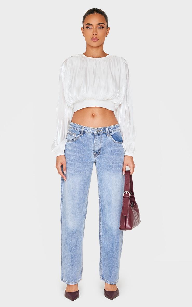  White Organza Pleated Long Sleeve Blouse Product Image