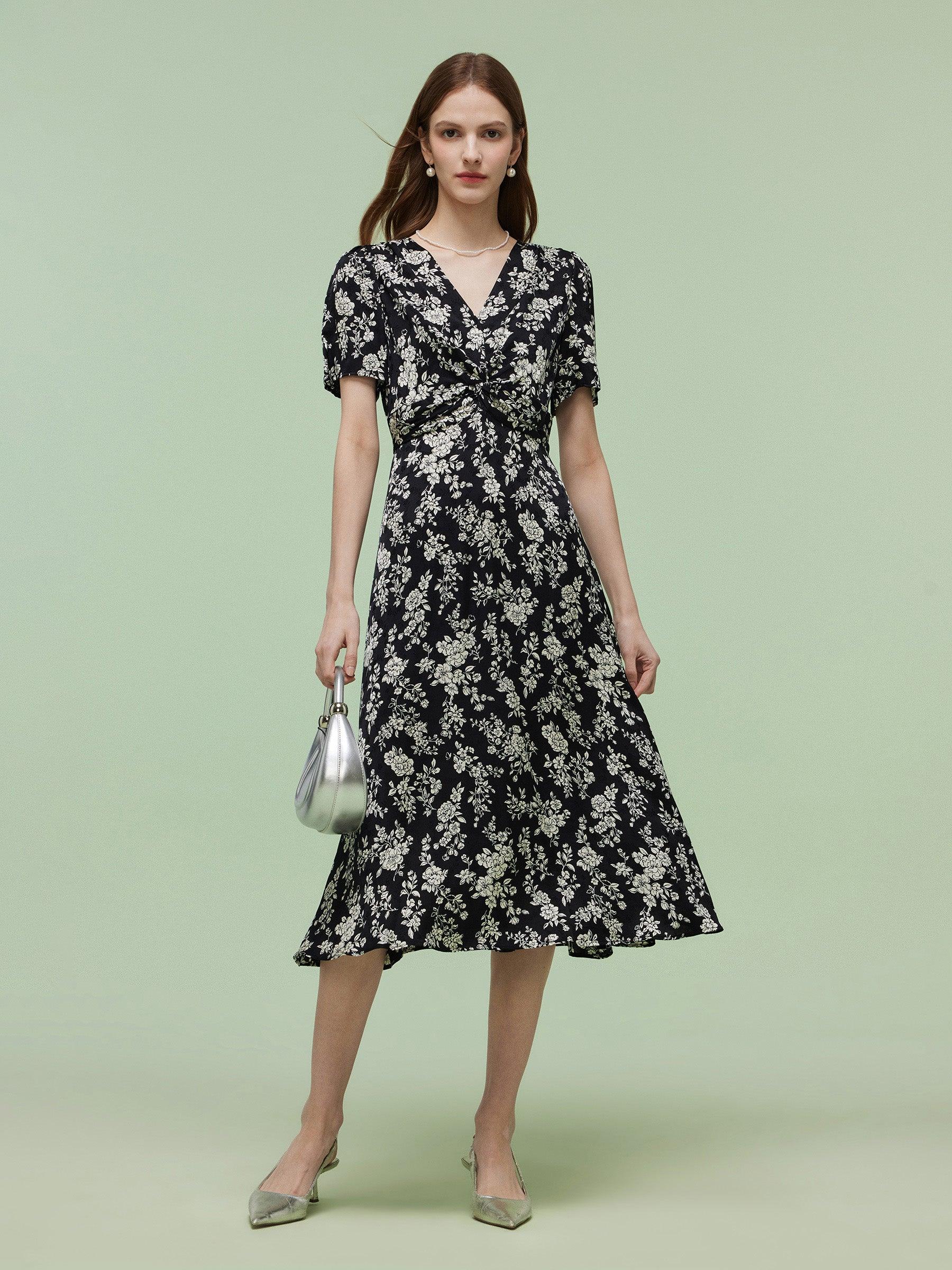 Floral Print Twist Front Women Midi Dress Product Image
