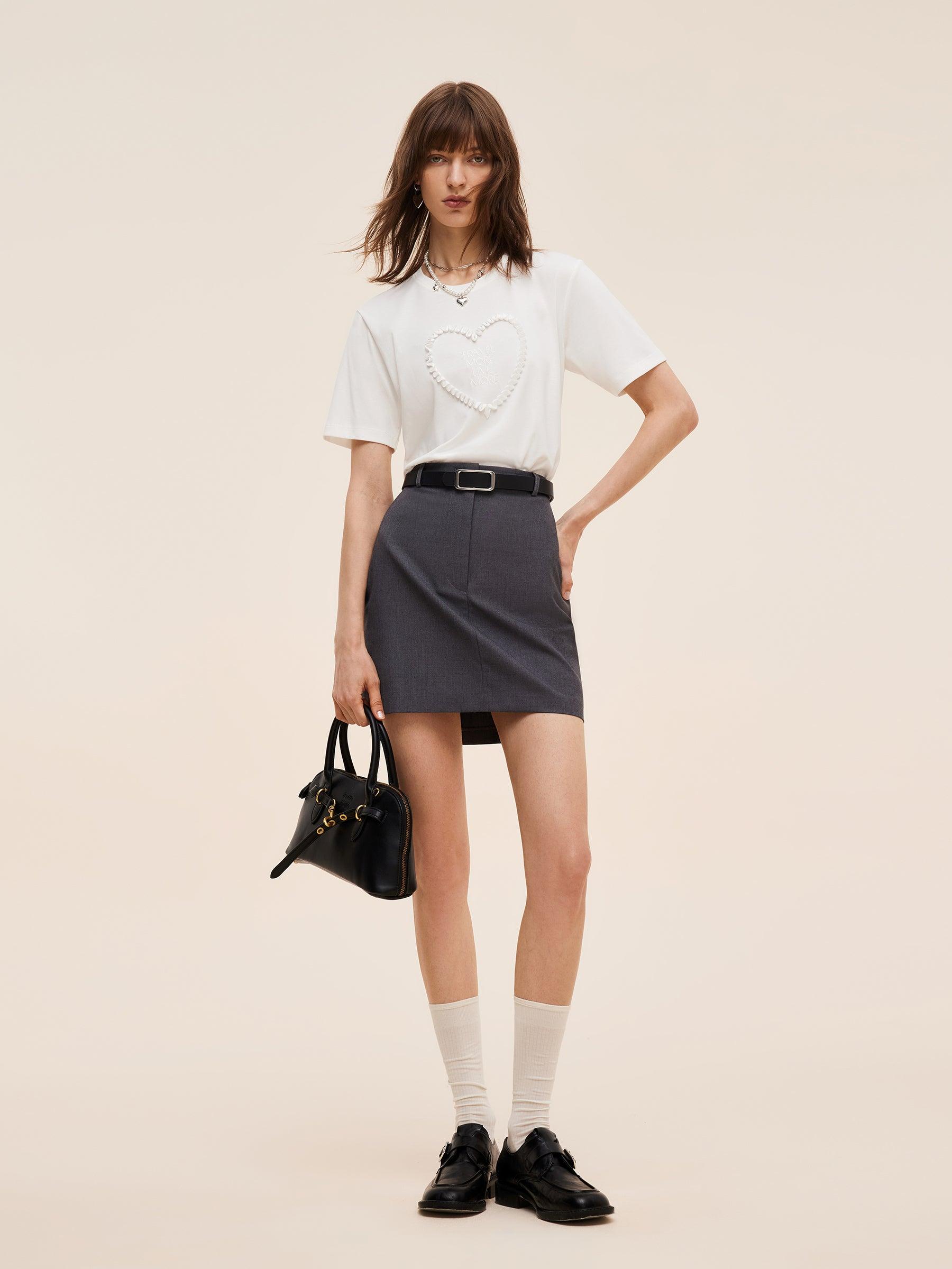 Heart And Letter Embroidered Women T-Shirt Product Image