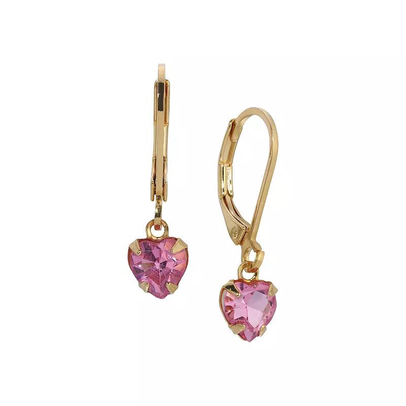 1928 Gold Tone Crystal Heart Drop Earrings, Women's, Pink Product Image