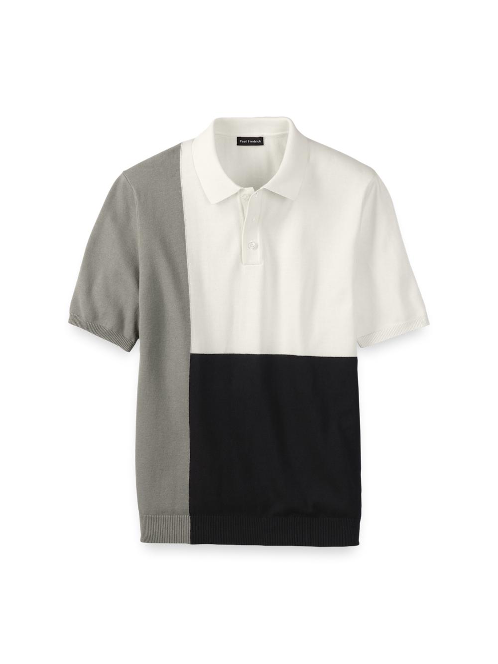 Cotton Three Button Polo - Black/white Product Image