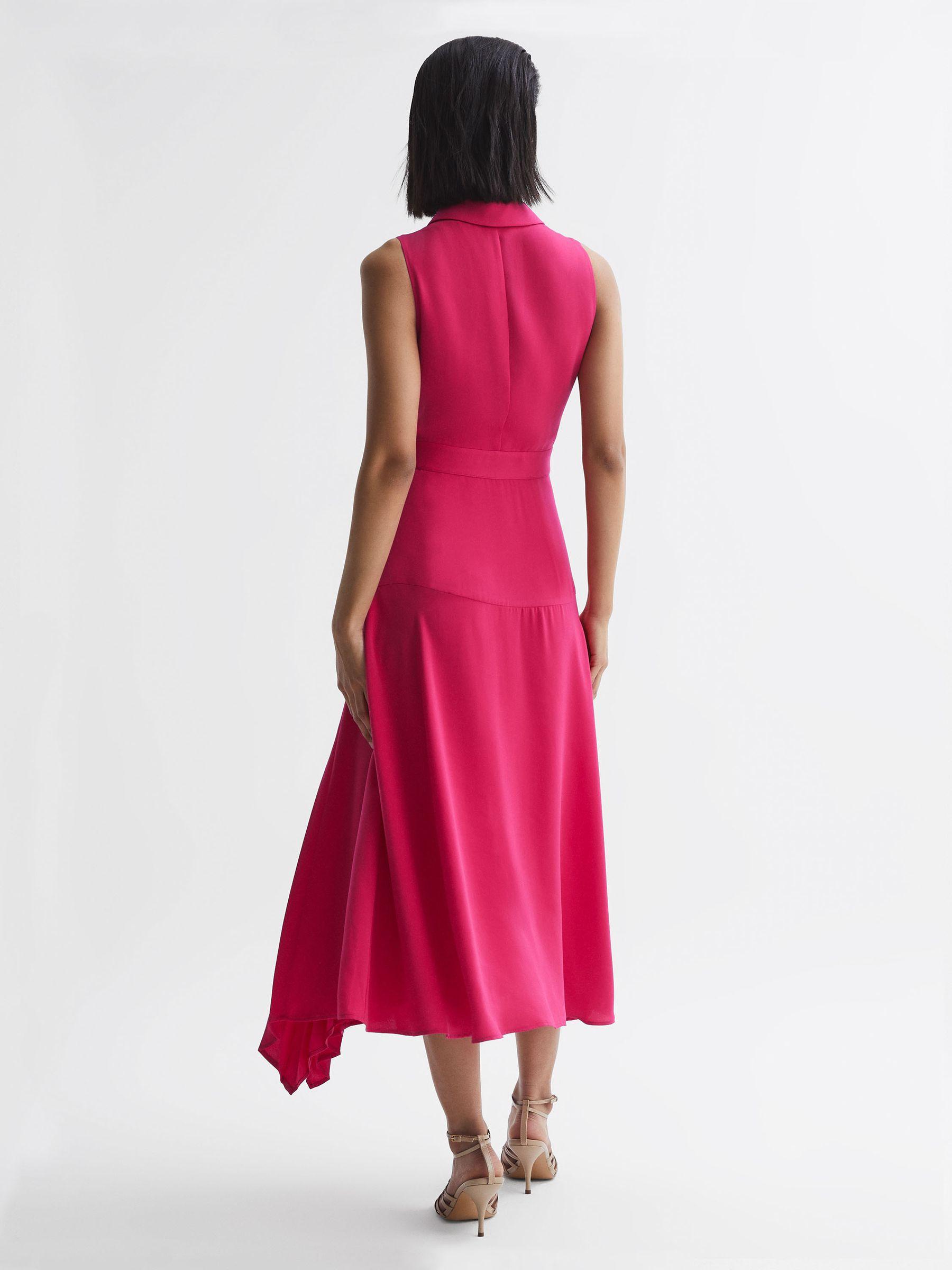 Pleated Fitted Midi Dress in Pink Product Image