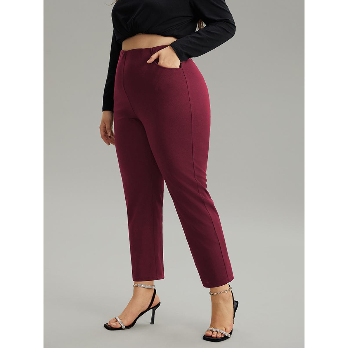 Plus Size Plain Pocket Bodycon Ankle Pants Women Scarlet Work From Home Bodycon High Rise Office Pants BloomChic 30/6X Product Image