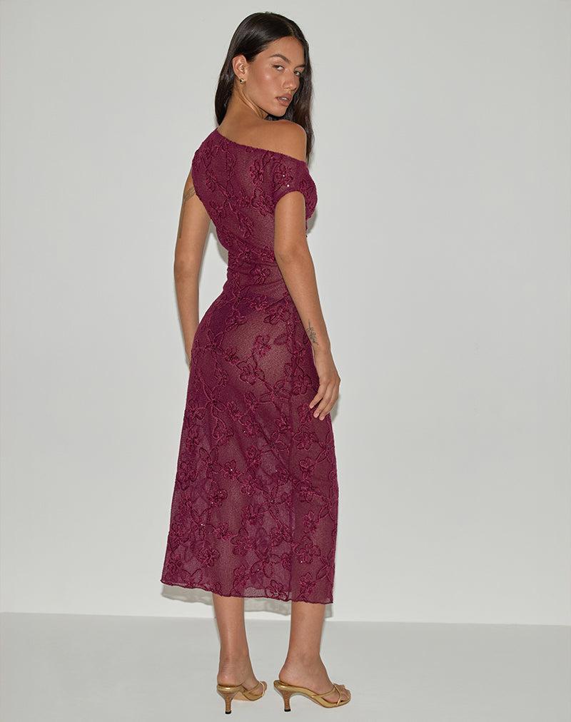 Kaido Midi Dress in Sequin Knit Burgundy Female Product Image