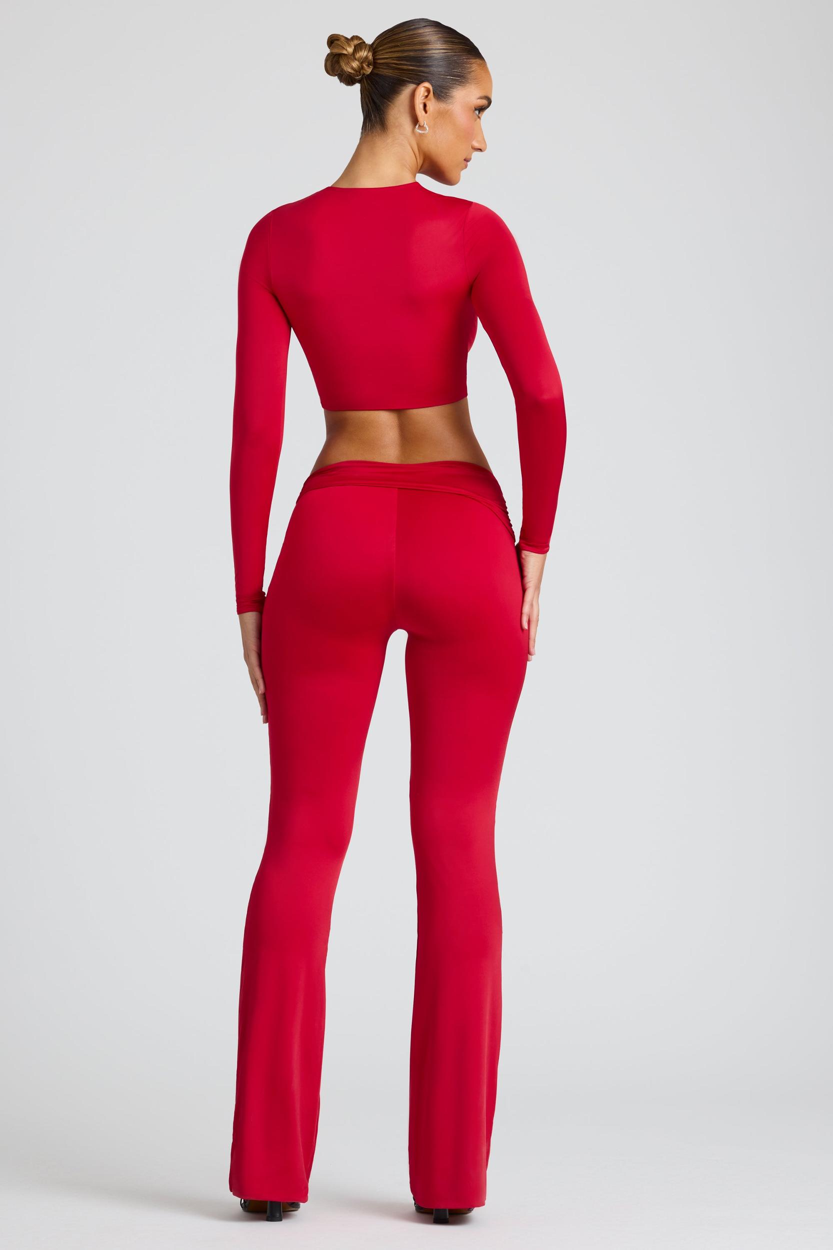 Draped Detail Straight Leg Trousers in Fire Red Product Image
