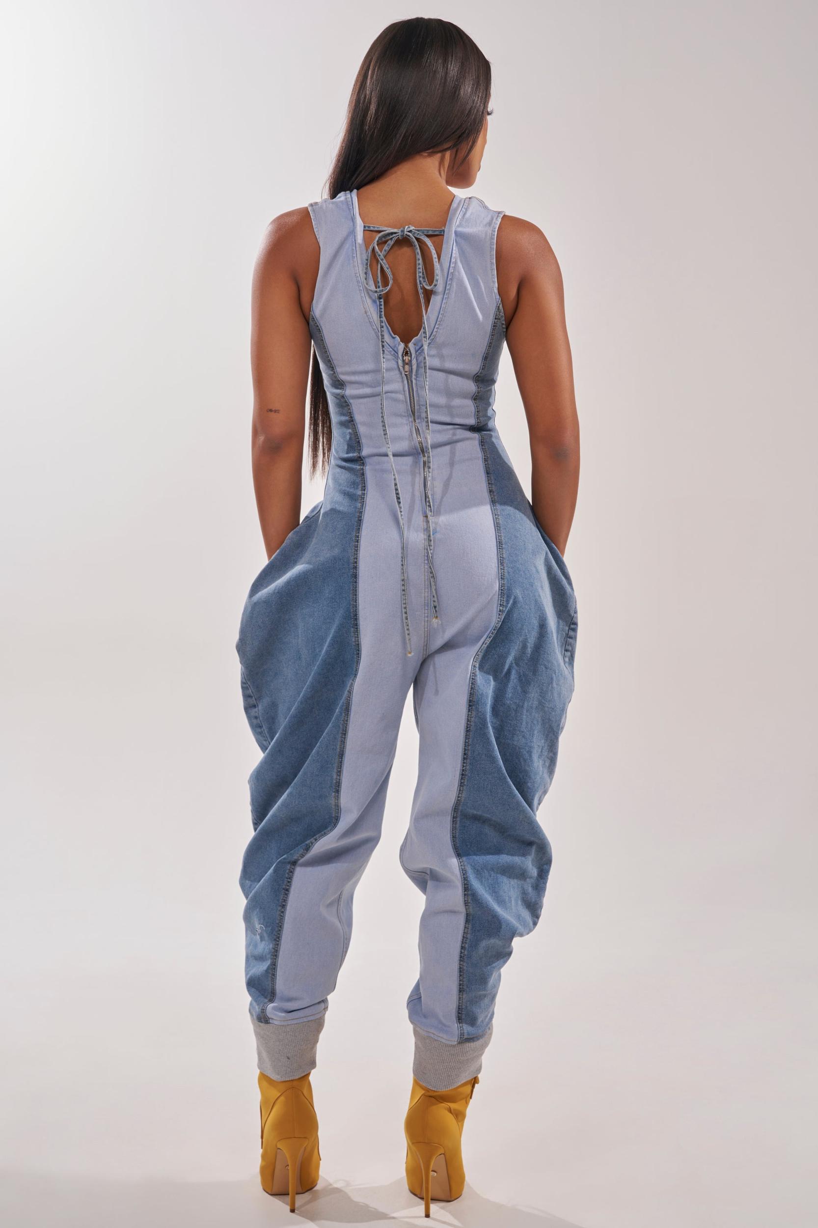 TALK OF THE STREET DENIM JUMPSUIT Product Image