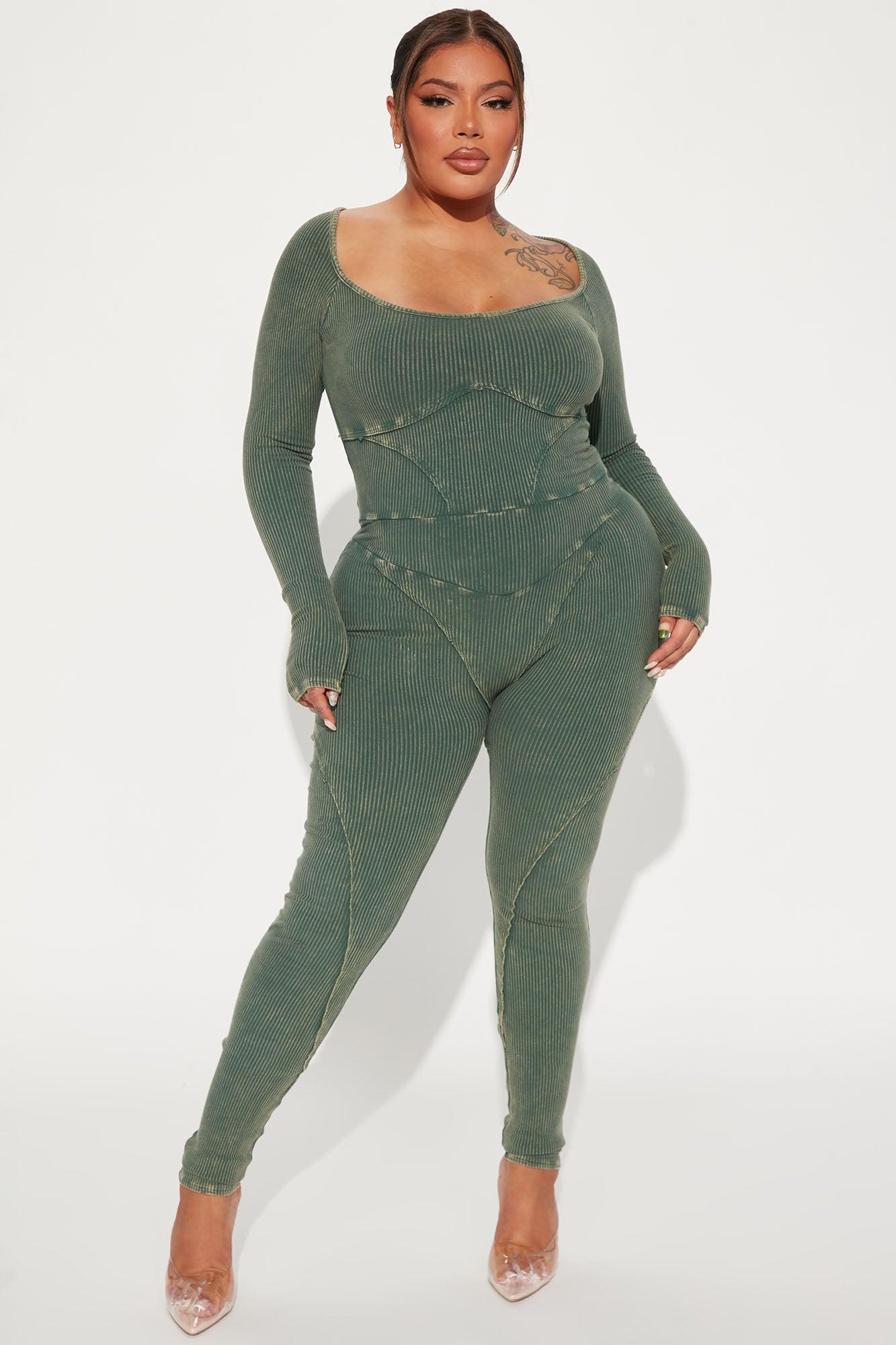 Sydney Ribbed Jumpsuit - Olive Product Image