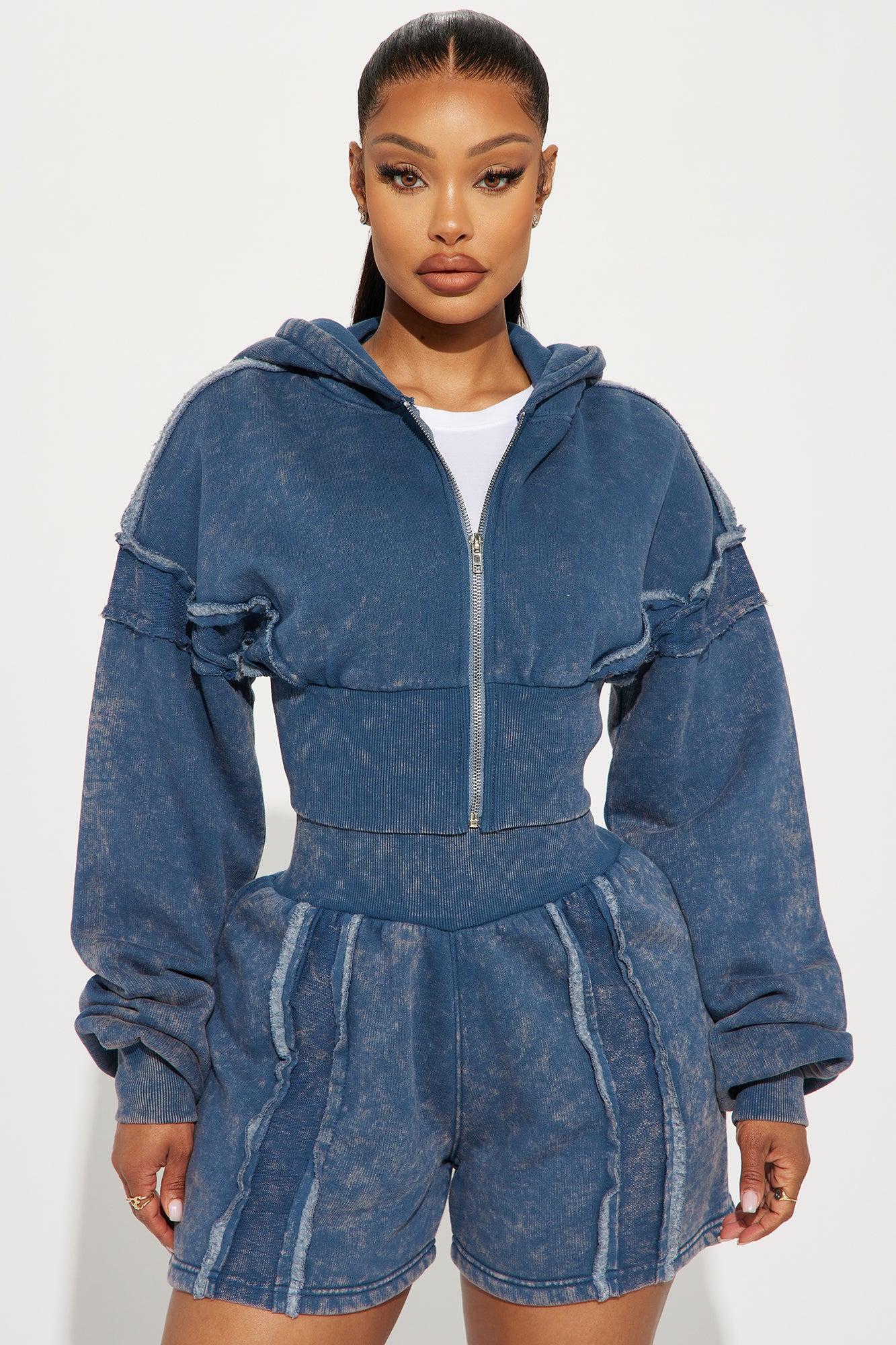 Kamaya Washed Cropped Fleece Hoodie - Slate Blue Product Image
