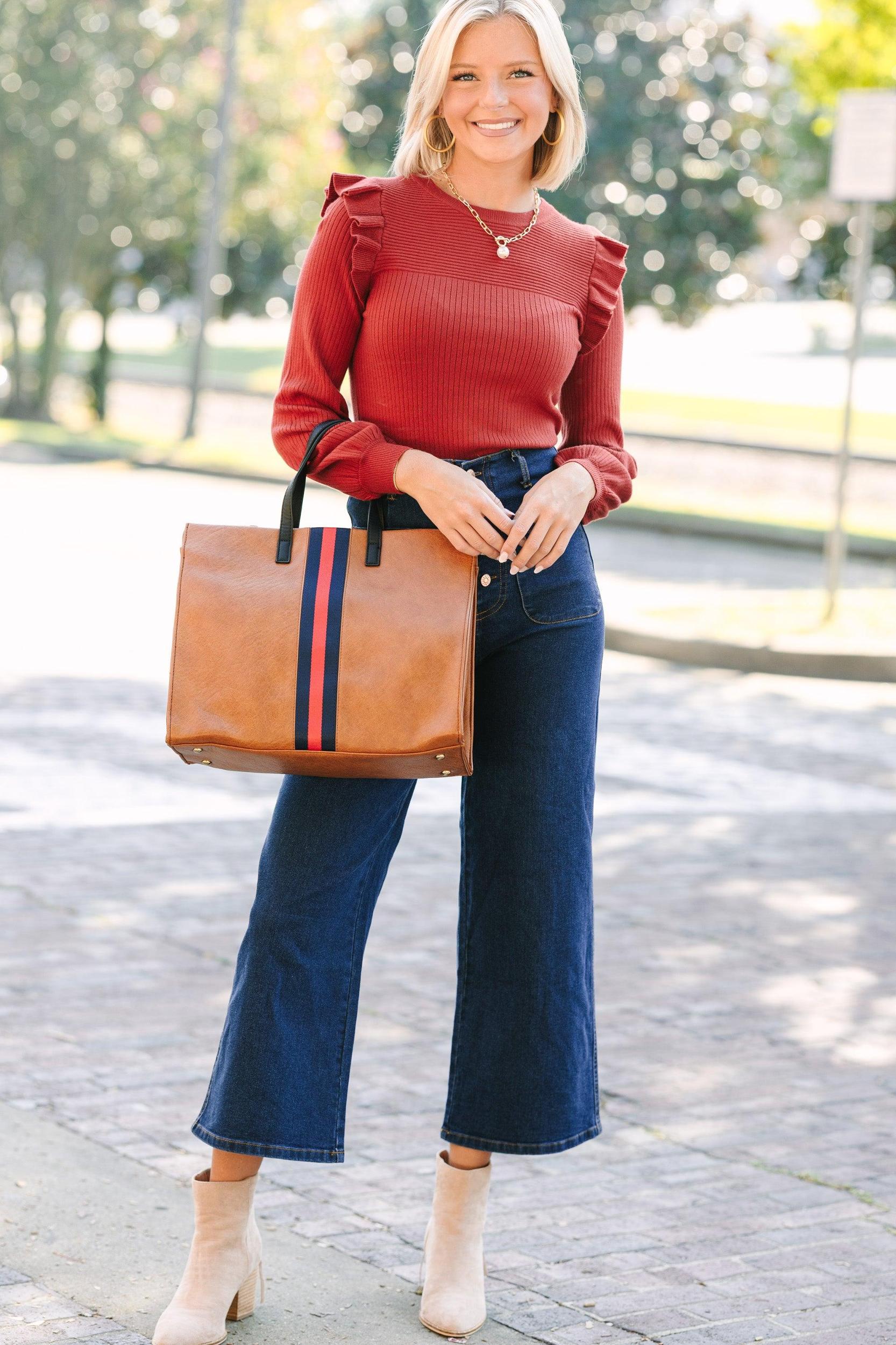 Reach Out Ruffled Rust Orange Sweater Female Product Image