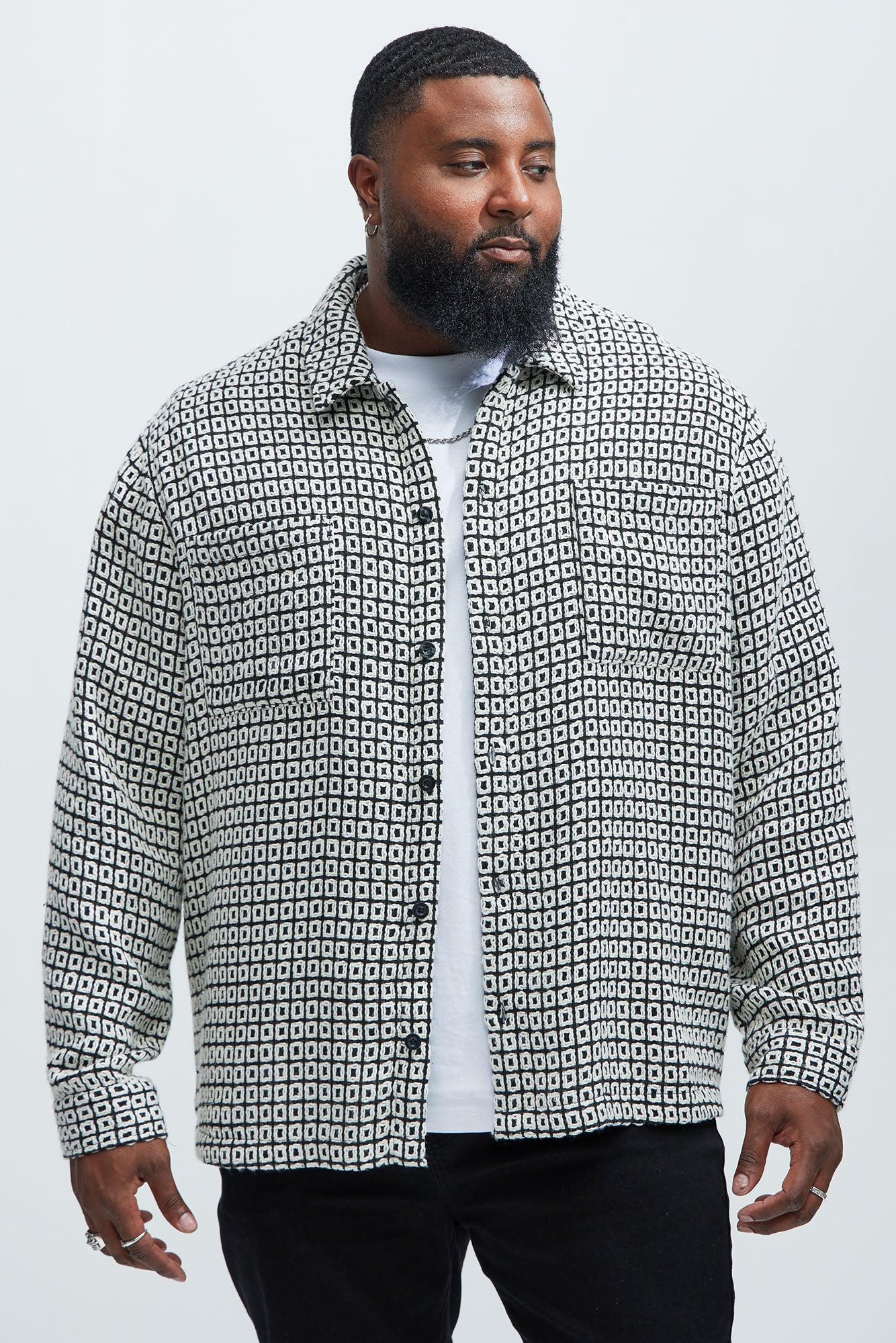 Oversized Island Textured Button Up Shirt - Black/combo Product Image