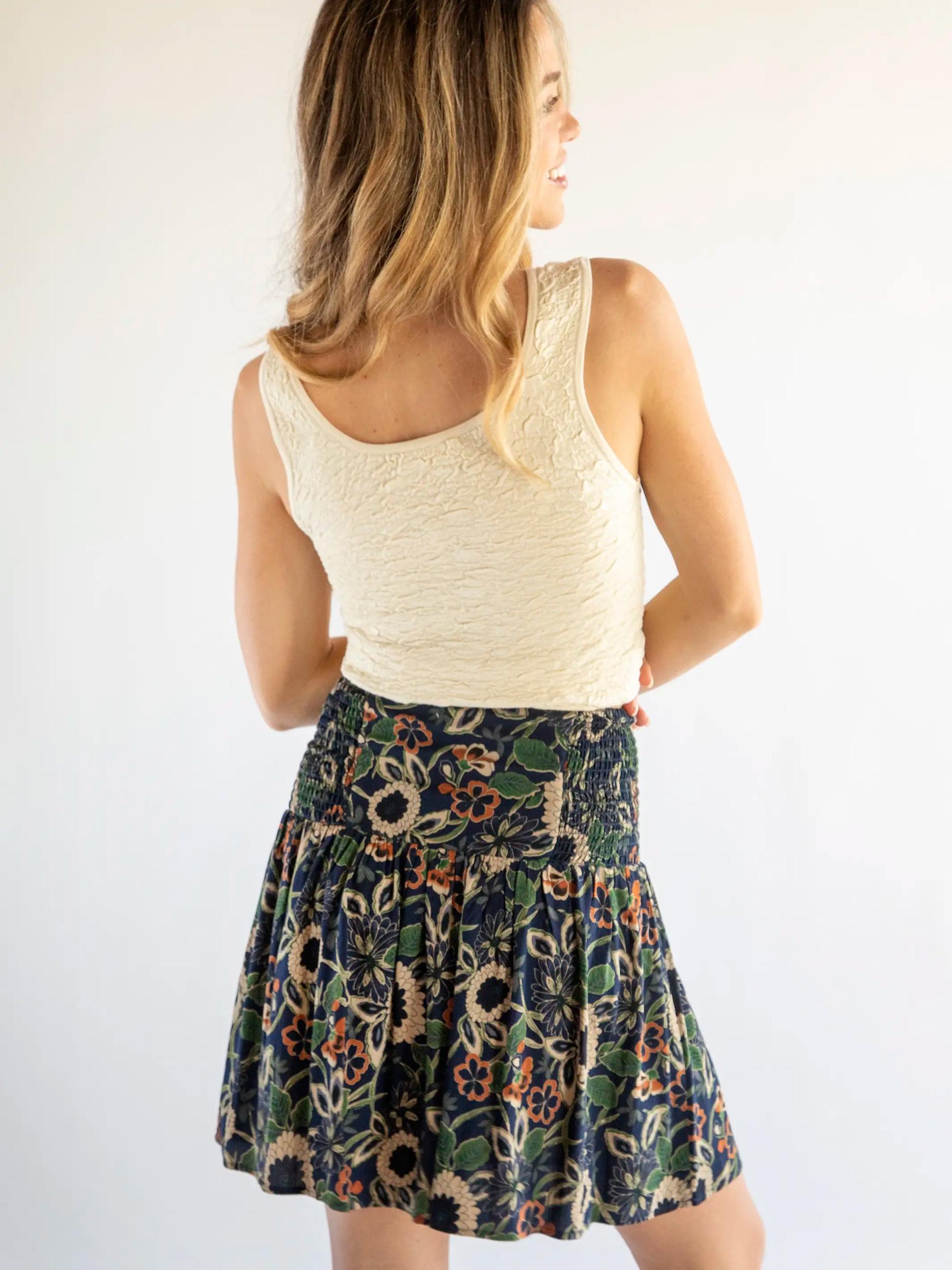 Malia Mini Skirt - Navy Tan Dahlias Product Image