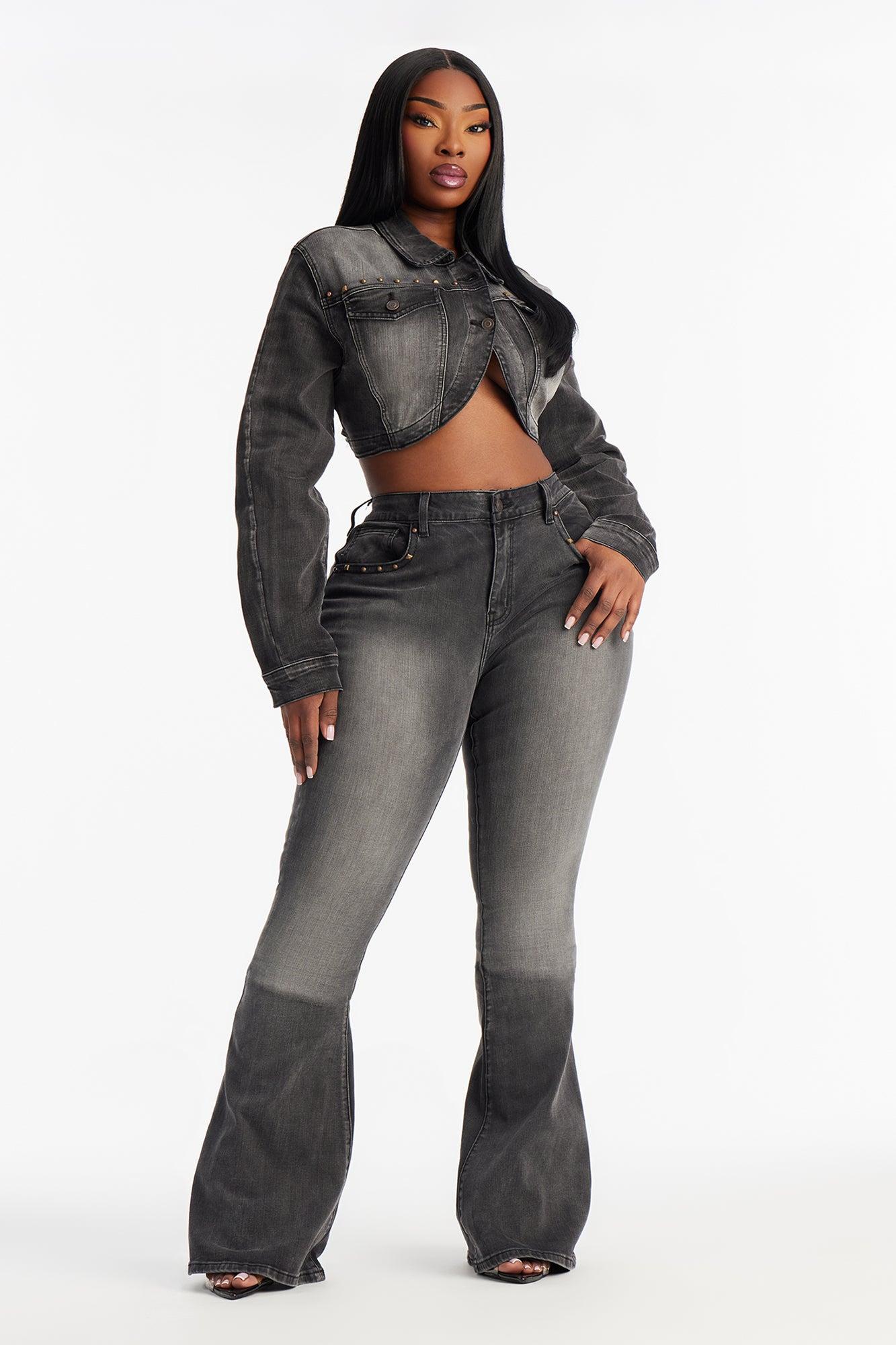 Isabella Embellished Low Rise Flare Jeans - Grey/Smoke Female Product Image