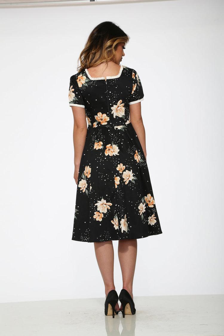 Black & Yellow Floral Swing Dress Product Image