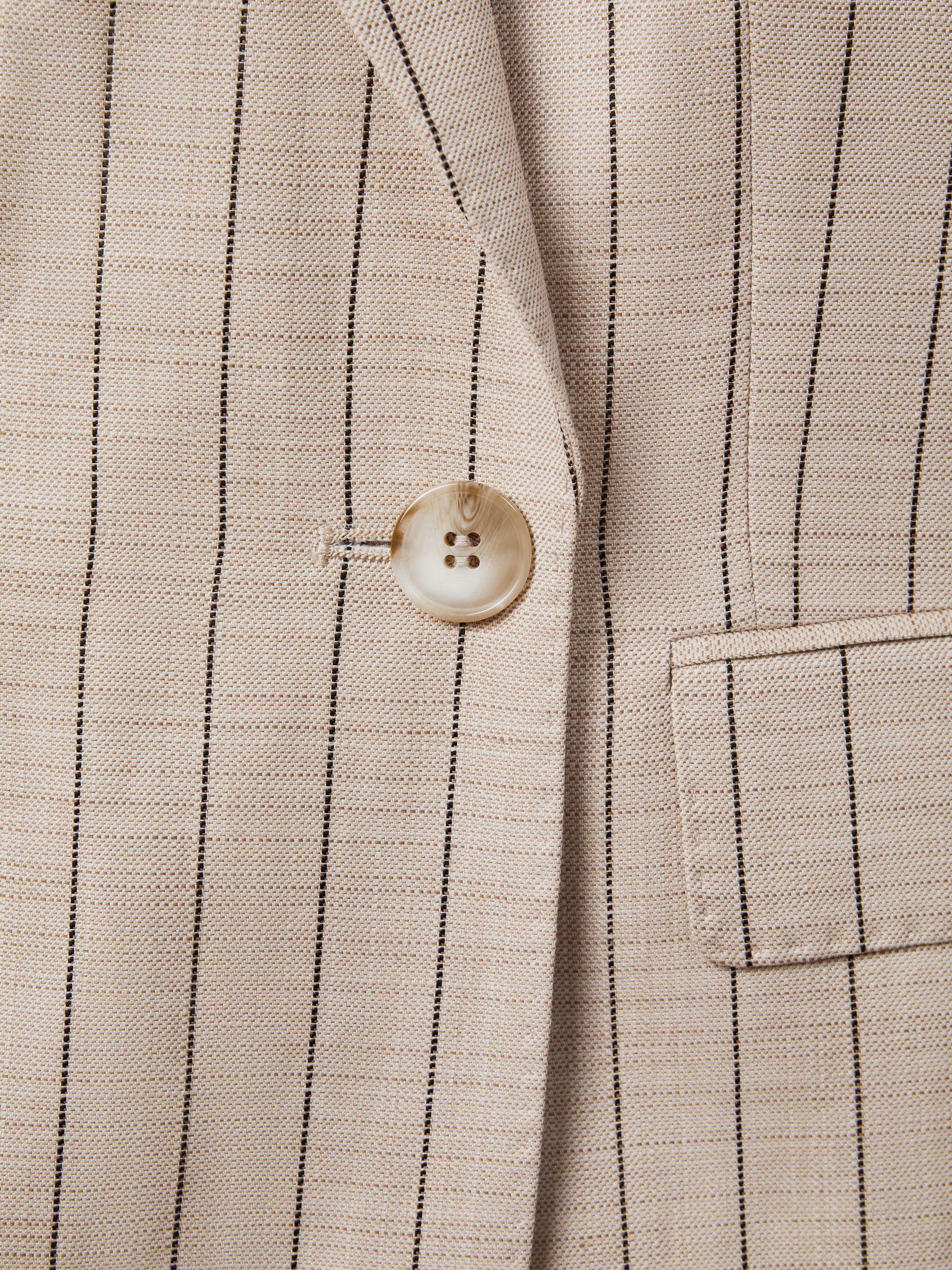 Wool Blend Striped Double Breasted Blazer in Neutral Product Image