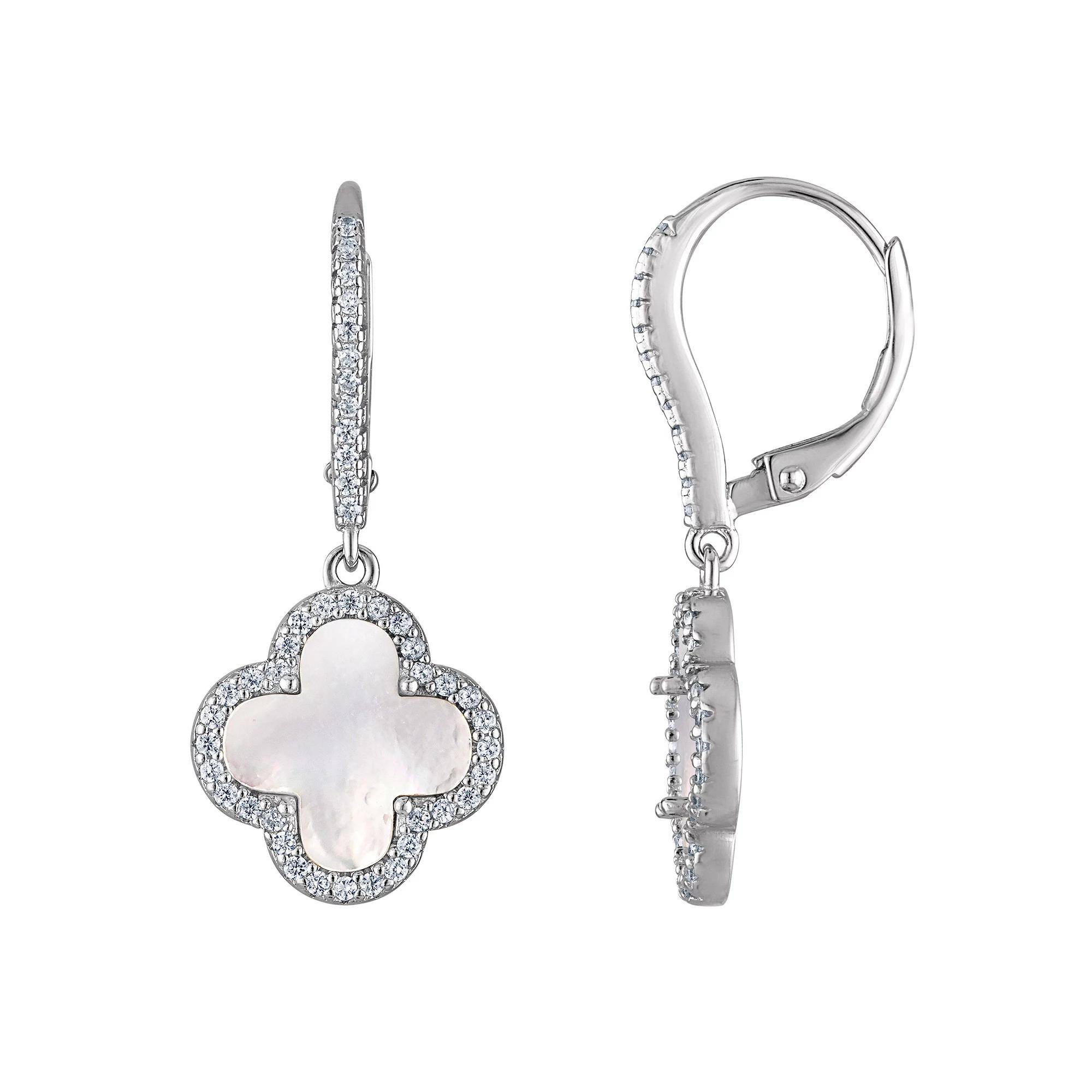 Designs by Gioelli Sterling Silver Clover Leverback Earrings, Women's, M Of White Product Image