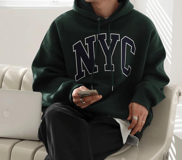 RT No. 11065 NYC EMBROIDERED LETTERED PULLOVER HOODIE Product Image