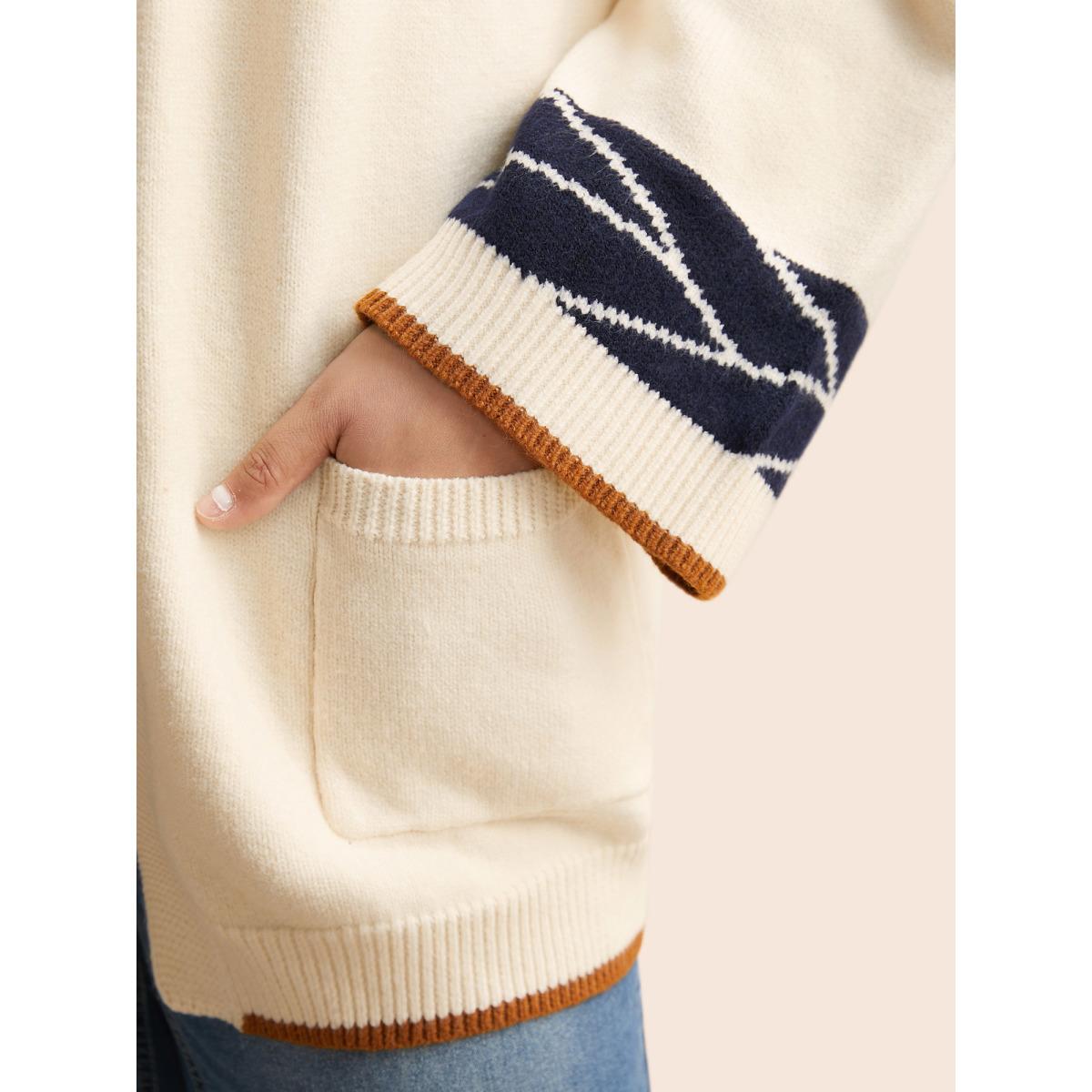 Plus Size Supersoft Essentials Contrast Jacquard Cardigan Beige Women Casual Loose Long Sleeve Everyday Cardigans BloomChic 26/4X Product Image