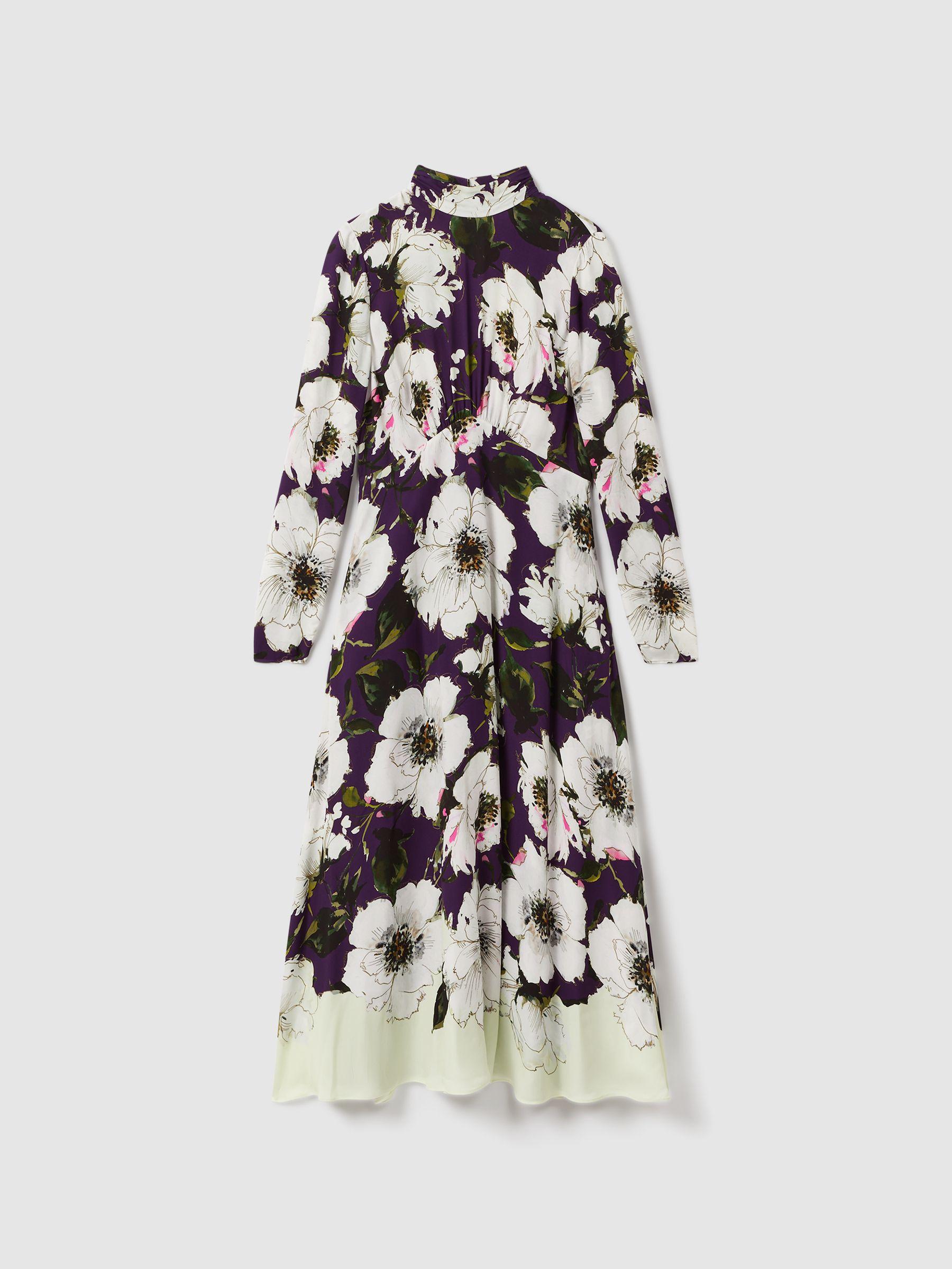 Florere Printed Zip Cuff Midi Dress in Blue/Khaki Product Image