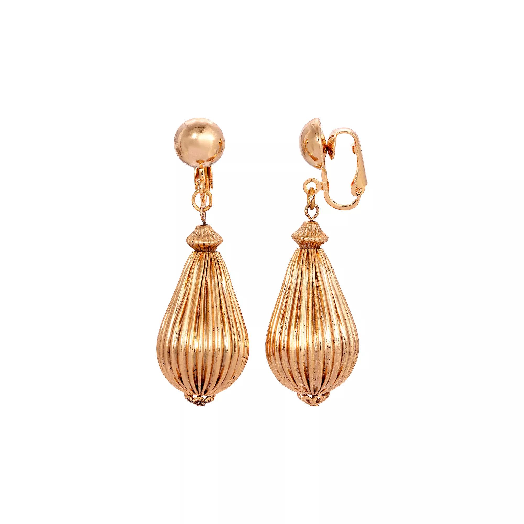 1928 Fluted Bead Clip-On Earrings, Womens, Gold Tone Product Image