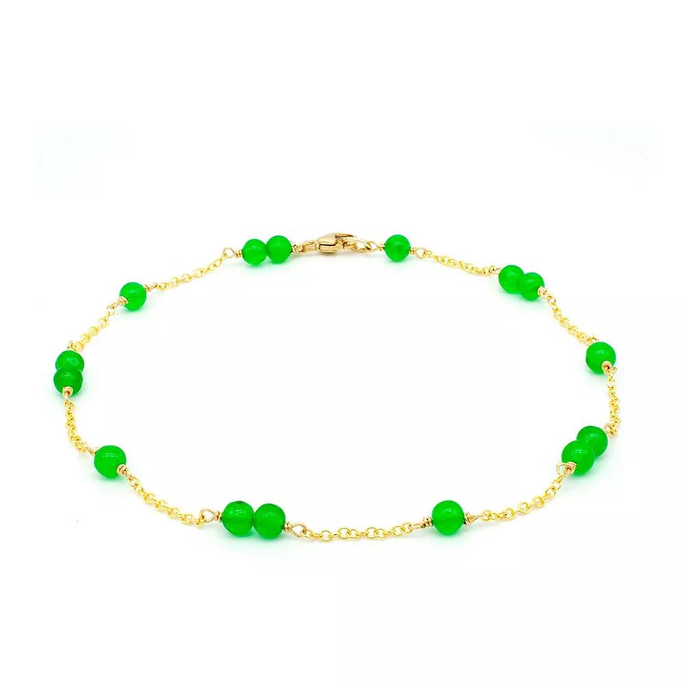 Jewelmak 14k Gold Green Jade Station Anklet, Women's, Size: 9.5" Product Image