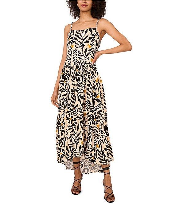 1. STATE Woven Printed Square Neck Sleeveless Hi-Low Maxi Dress Product Image