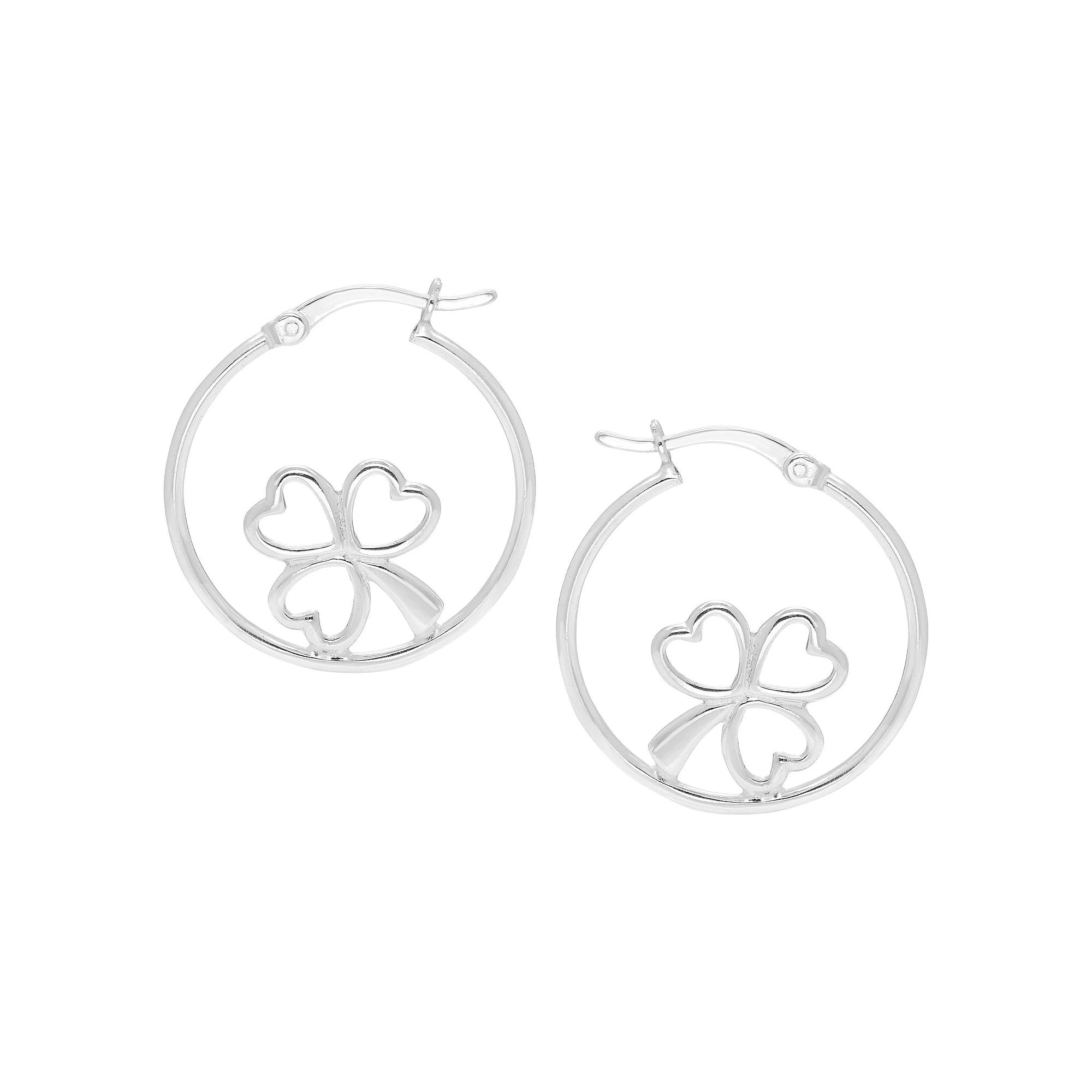 A&M Sterling Silver Clover Heart Hoop Earrings, Women's Product Image