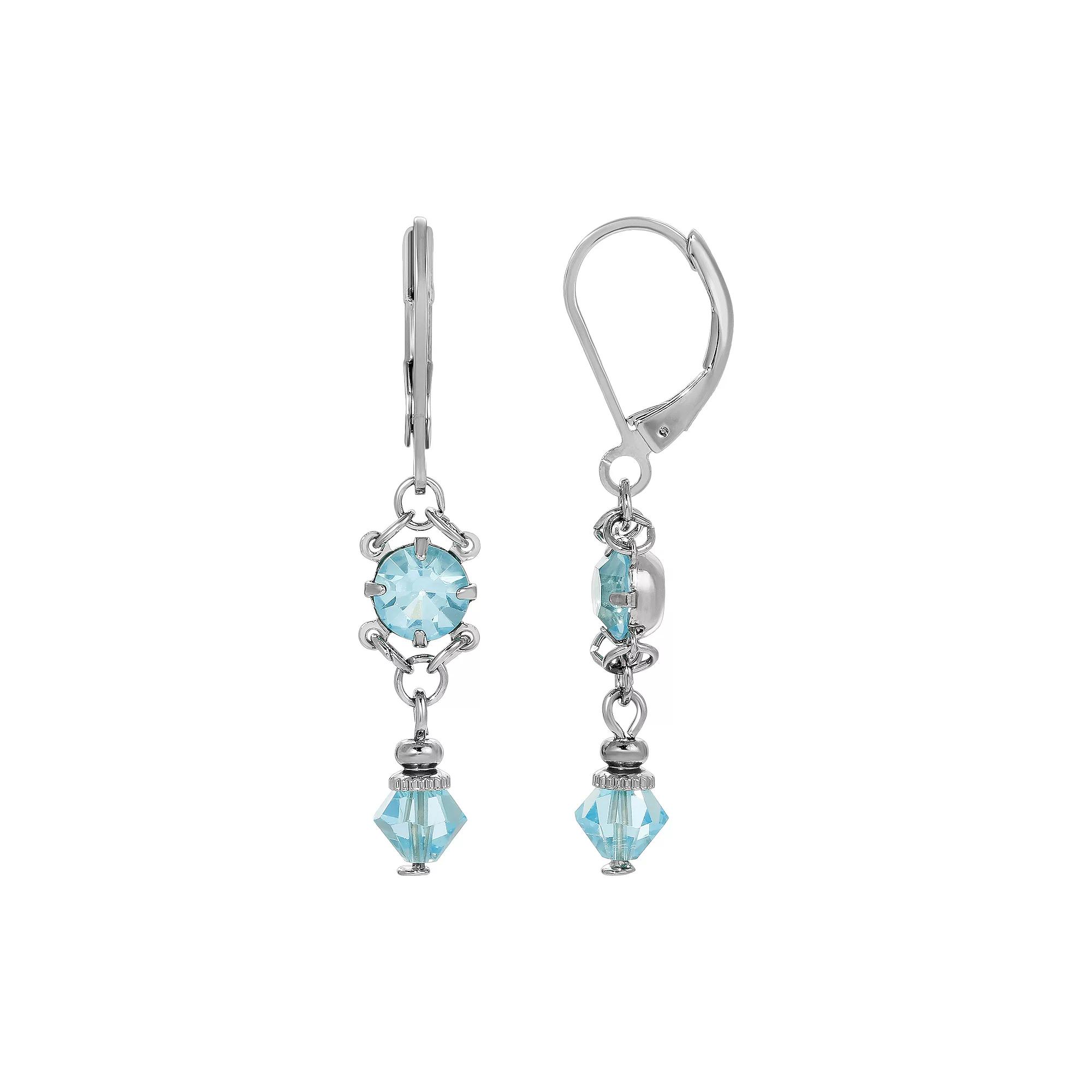 1928 Silver Tone Colorful Drop Earrings, Women's, Blue Product Image