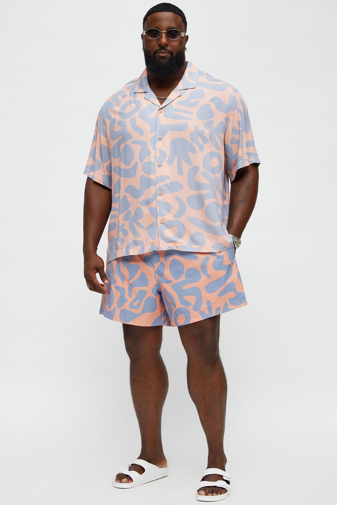 Chateau Abstract Printed Swim Mid Trunk - Pink/combo Male Product Image