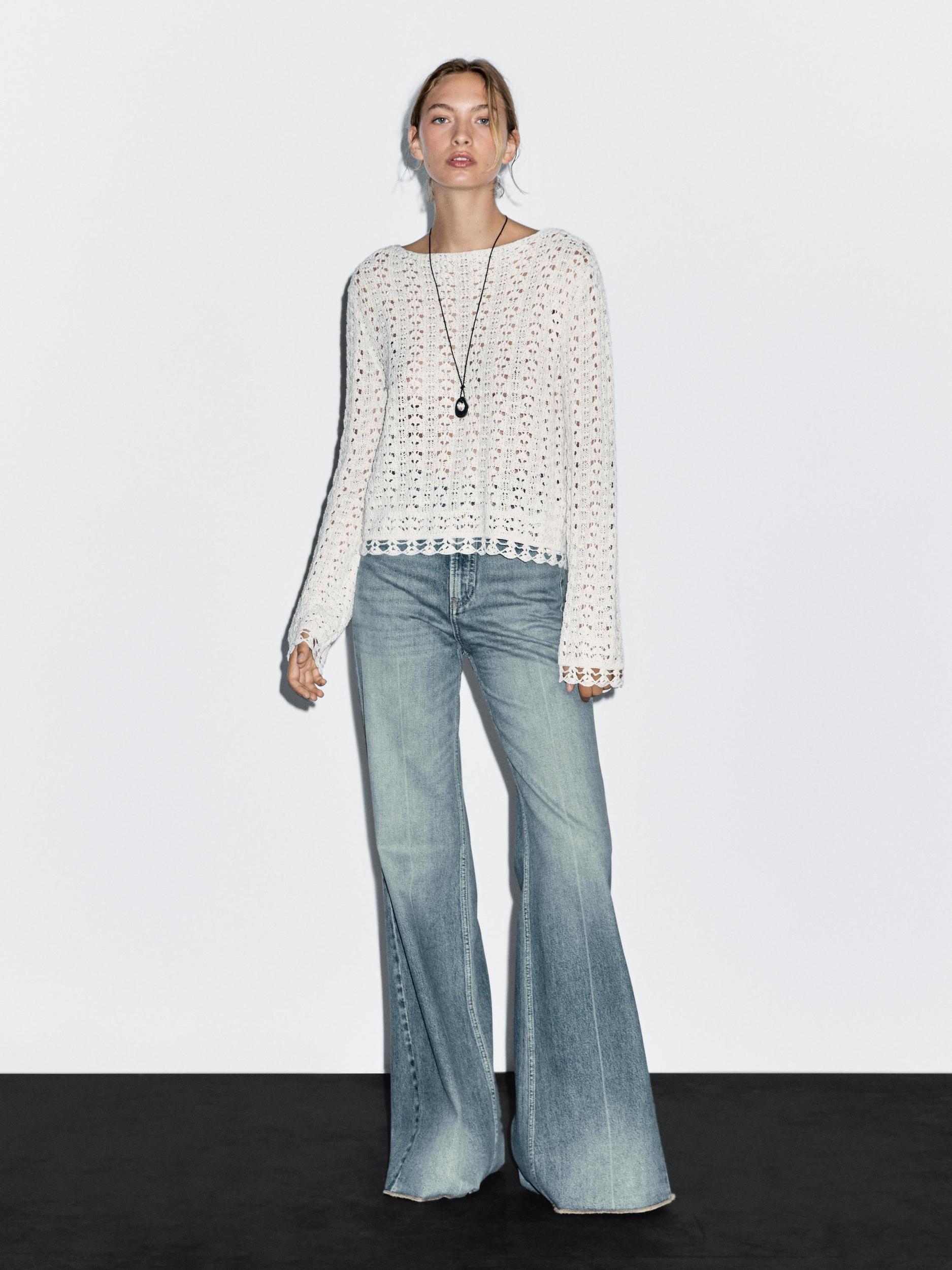 Flared high-waist cotton jeans Product Image