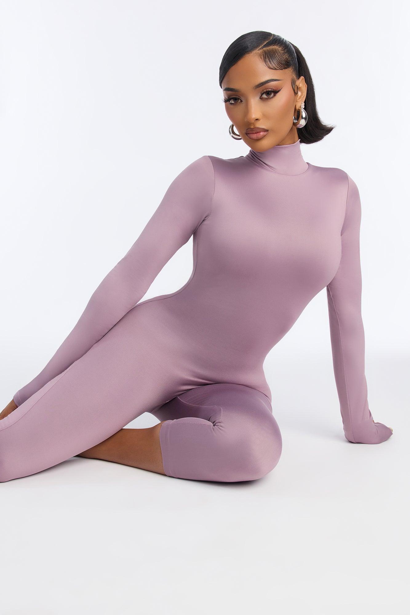 Contour Double Lined Mock Neck Capri Jumpsuit - Lavender Female Product Image