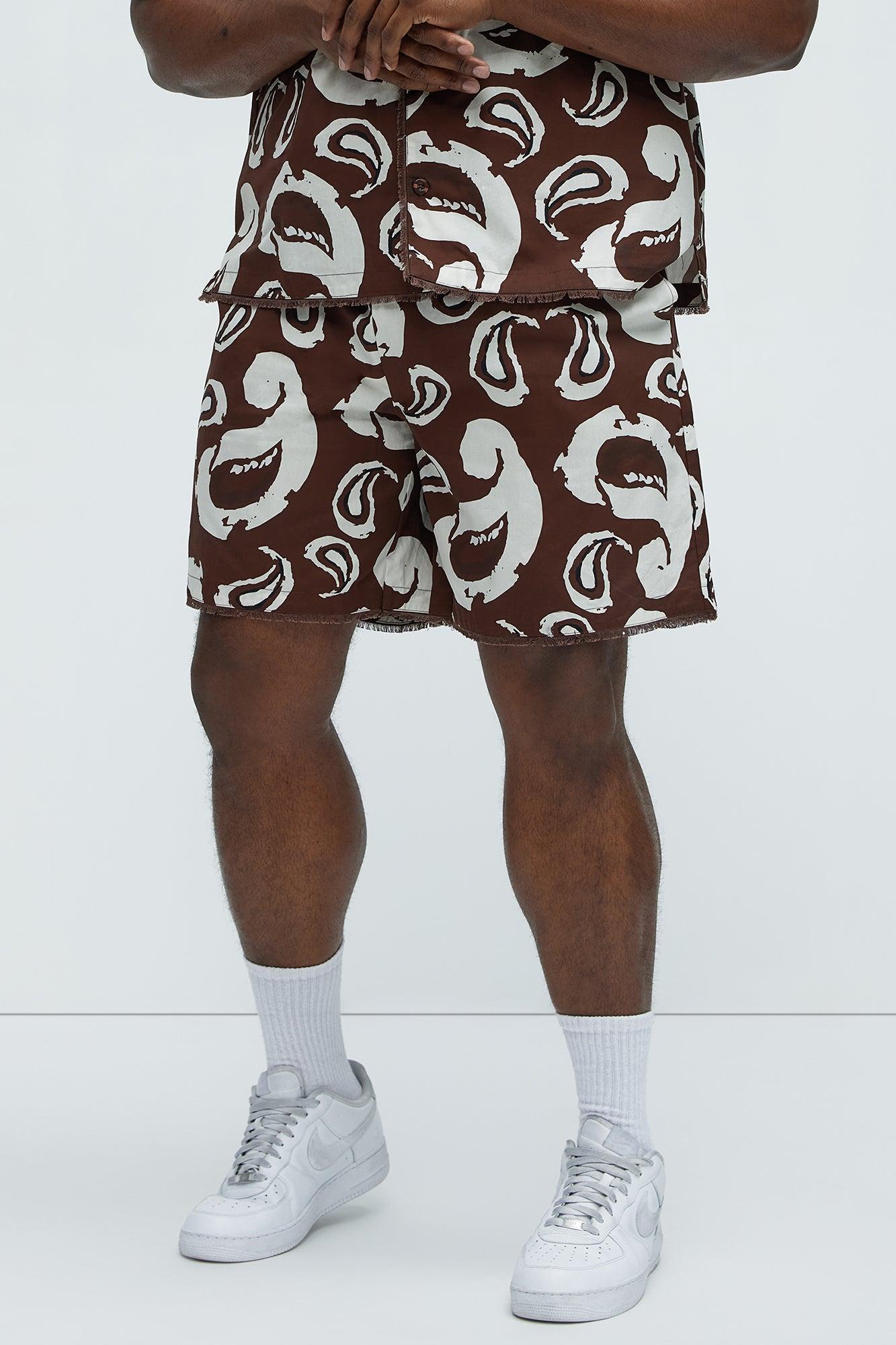 Paisley Print Frayed Shorts - Brown/combo Product Image